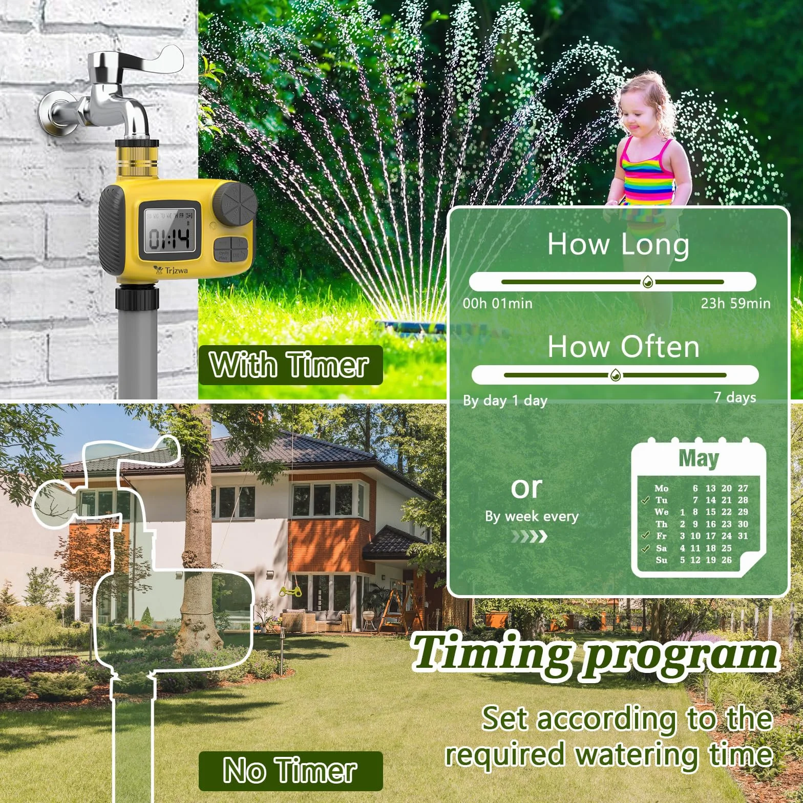 Timer nawadniania z wyświetlaczem LCD Najnowszy system automatycznego nawadniania z 3 niezależnymi programami nawadniania, timer nawadniania posiada funkcję opóźnienia deszczu