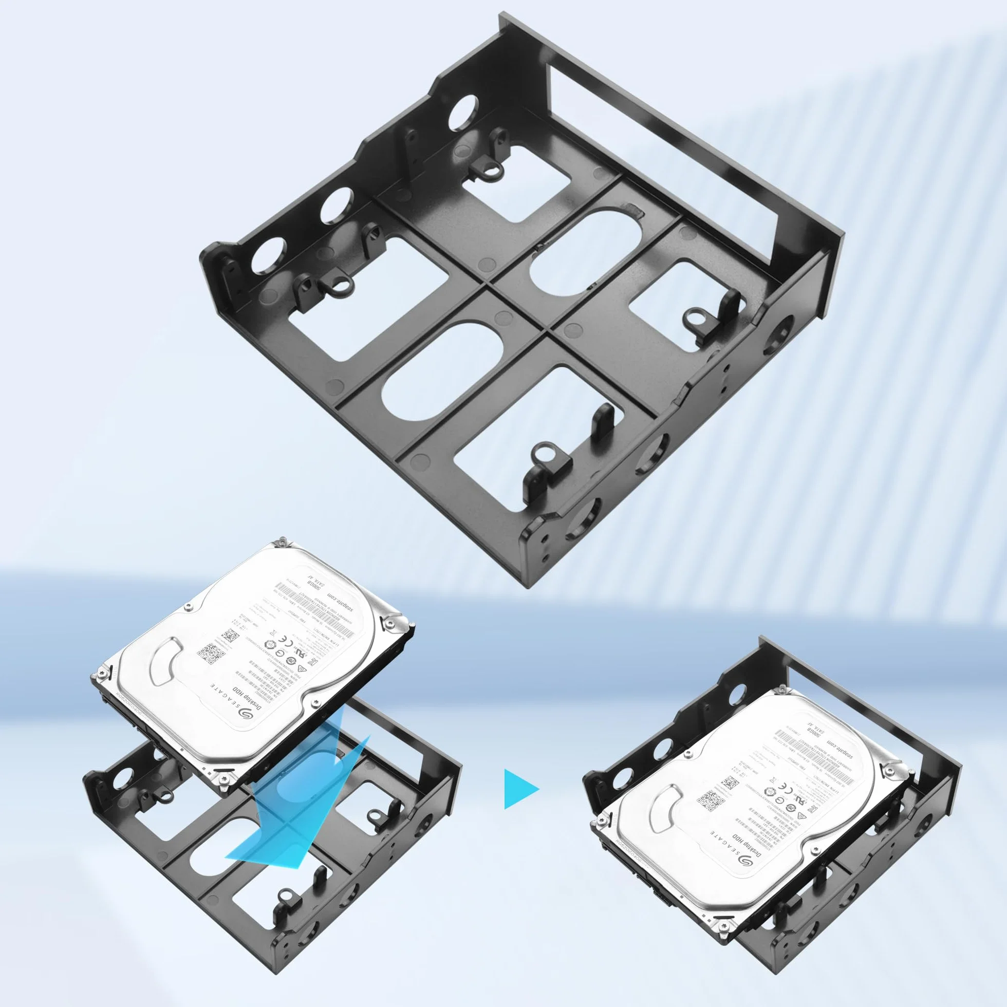 YAODHAOD Adapter do dysków twardych 3.5" na 5.25" kieszeń 2SZT., uchwyt dyskowy, czarny, do montażu HDD w komputerze stacjonarnym