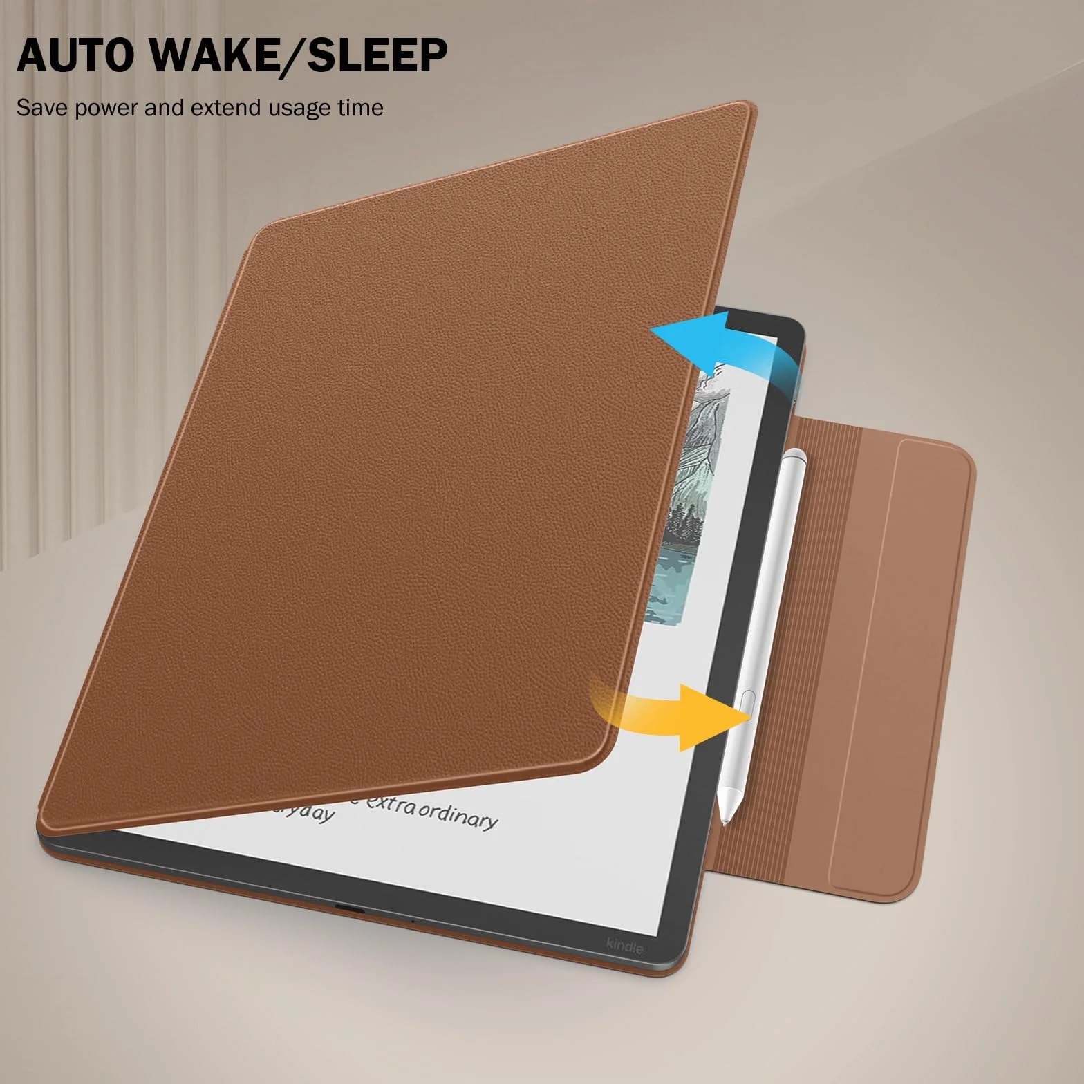 MoKo Magnetic Case for 11" Kindle Scribe 3rd & Colorsoft 1st, Brown | Strong Magnetic,Slim Folio Premium PU Leather Cover with Pen Clasp & Auto Sleep Wake for 2025 Kindle Scribe Case