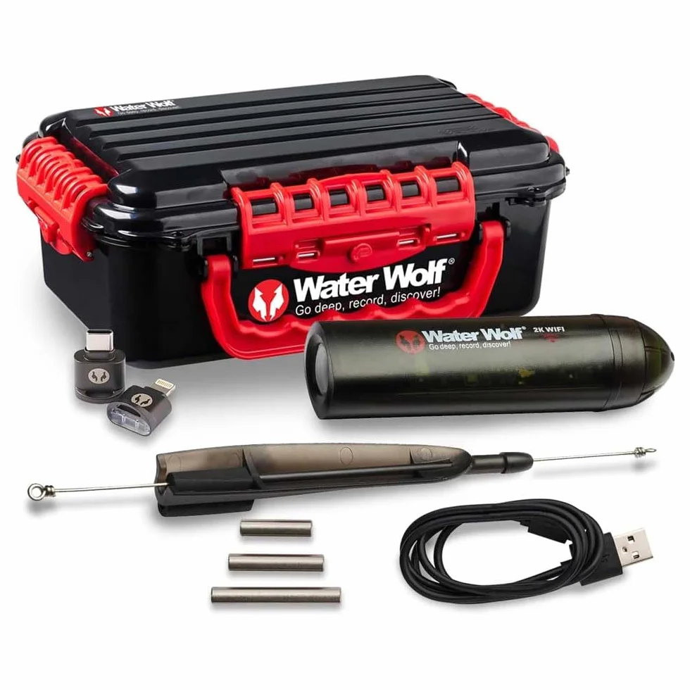 Water Wolf 2K WiFi Underwater Fishing Camera | HD Casting & Trolling Video Recorder for Freshwater & Saltwater | Waterproof Action Cam for Anglers, Kayak Fishing, Boat Gear, Fish Finder Accessory