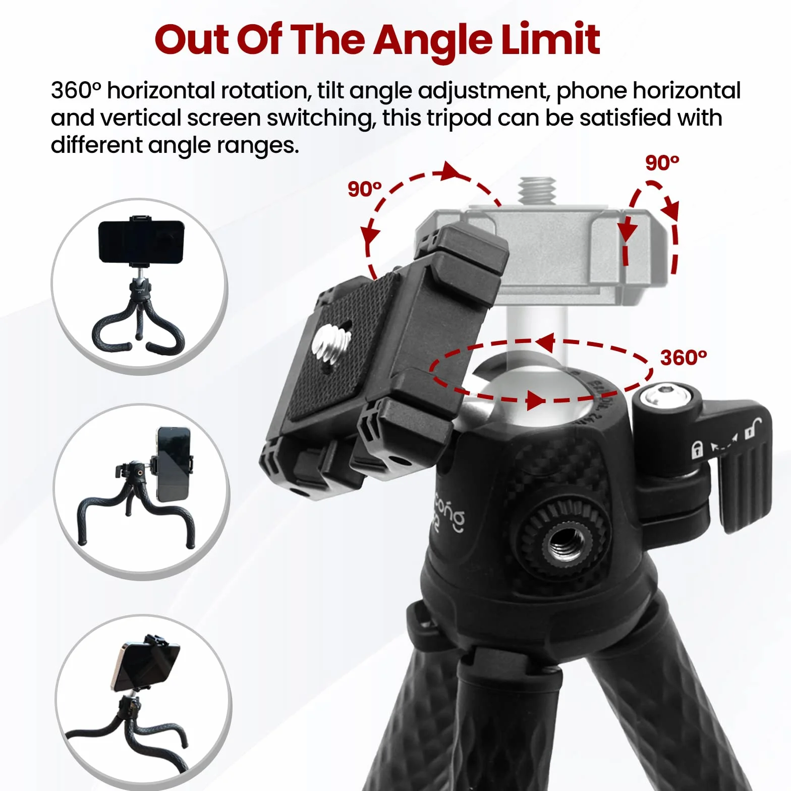 Elastyczny statyw do telefonu Goocong do smartfona, aparatu Tripod z uchwytem na telefon komórkowy obracany o 360° głowica kulowa do iPhone, Samsung Phone, Canon, Nikon