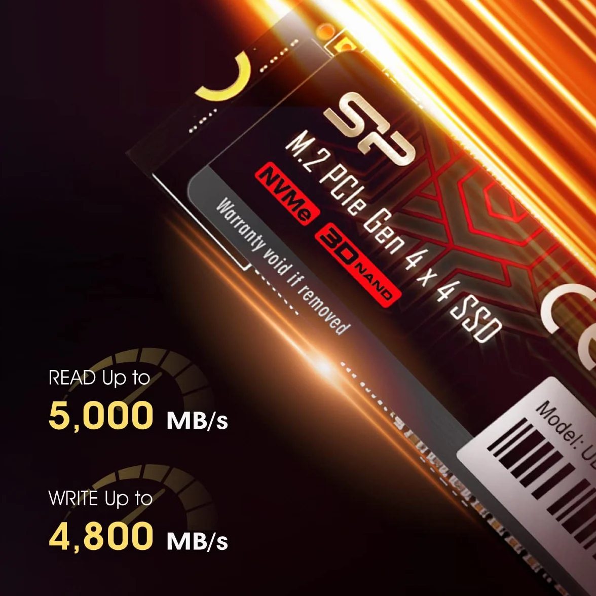 Silicon Power 2TB UD90 NVMe 4.0 Gen4 PCIe M.2 SSD R/W up to 5,000/4,800 MB/s (SP02KGBP44UD9005)
