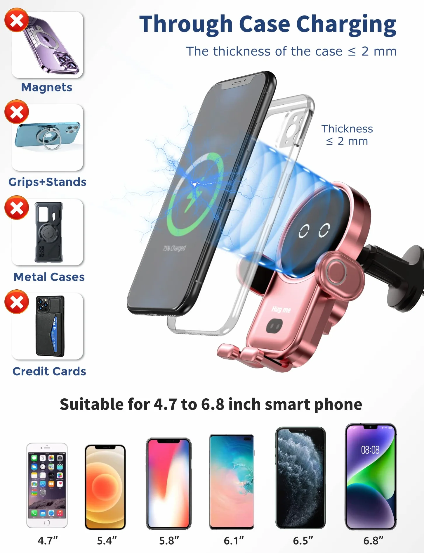 Bezprzewodowa ładowarka samochodowa, szybkie ładowanie 15 W, automatyczne zaciskanie, uchwyt na telefon komórkowy, kompatybilny z iPhone 14 Series / 14 Pro Max/13 Series/12 / 11 i wszystkimi
