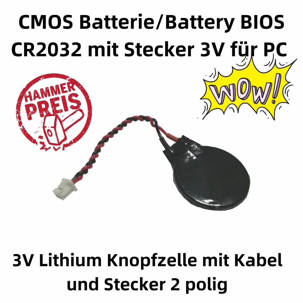 Bateria BIOS CR2032 CMOS G07 3V wtyczka 2-biegunowa kabel do laptopa PC