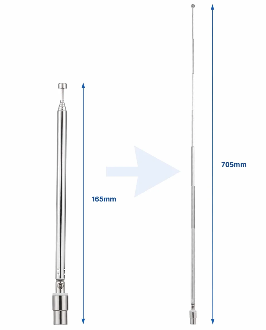 2PCS TV Męskie Teleskopowa Antena 7 Sekcji TV Teleskopowa Antena Radiowa 70.5CM/27.76IN do DVB-T DVB-T2 AM FM Radio Odbiór Stereo