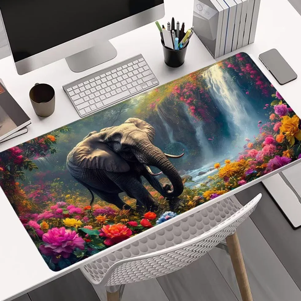 Podkładka pod mysz do gier słoń, podkładka pod mysz XXL 1200 x 600 x 3 mm, rozszerzona antypoślizgowa mata biurkowa, wodoodporna powierzchnia, szyte krawędzie, zmywalna podkładka pod mysz jesienna do