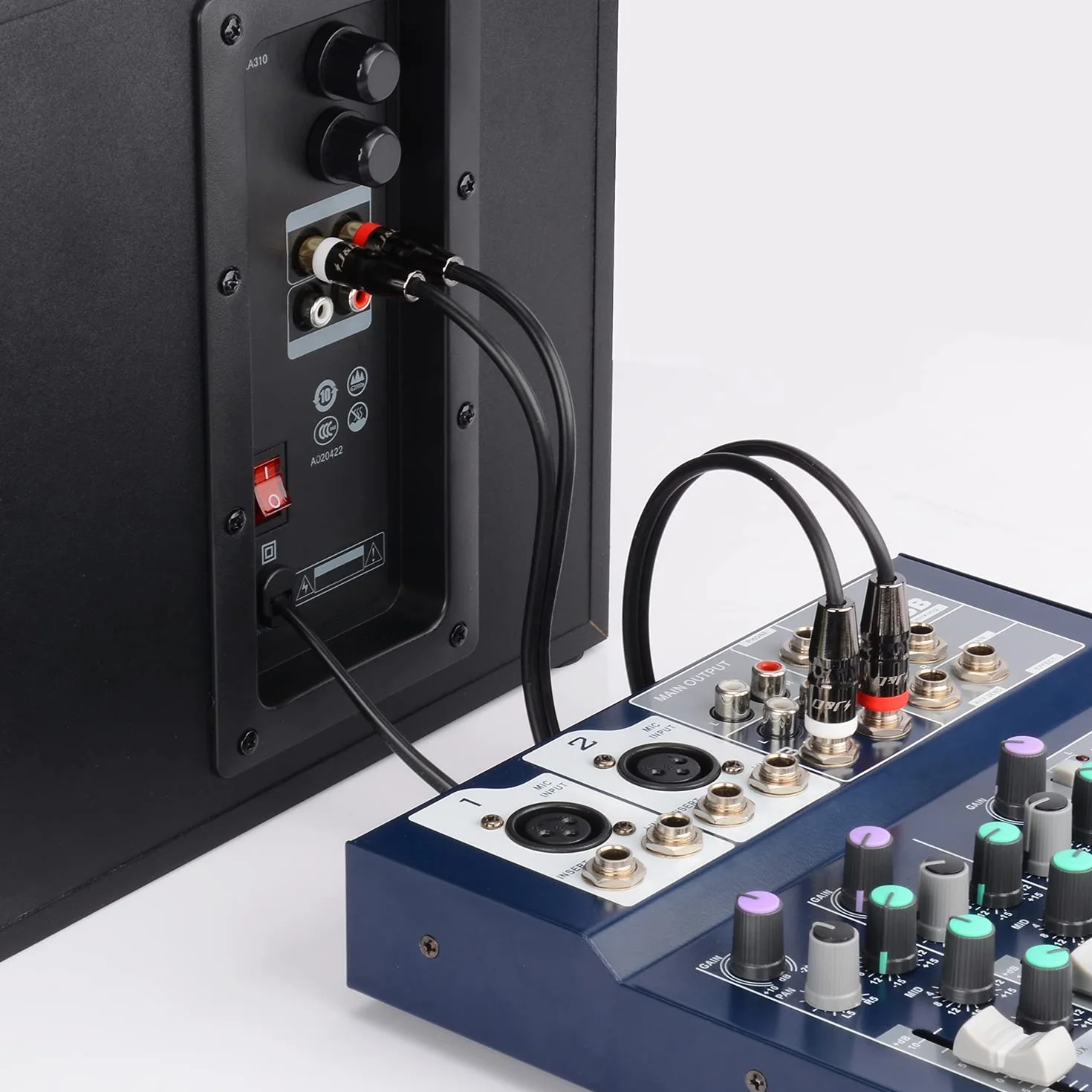 J&D Podwójny kabel TS na podwójny RCA, 0,9 m, adapter stereo audio