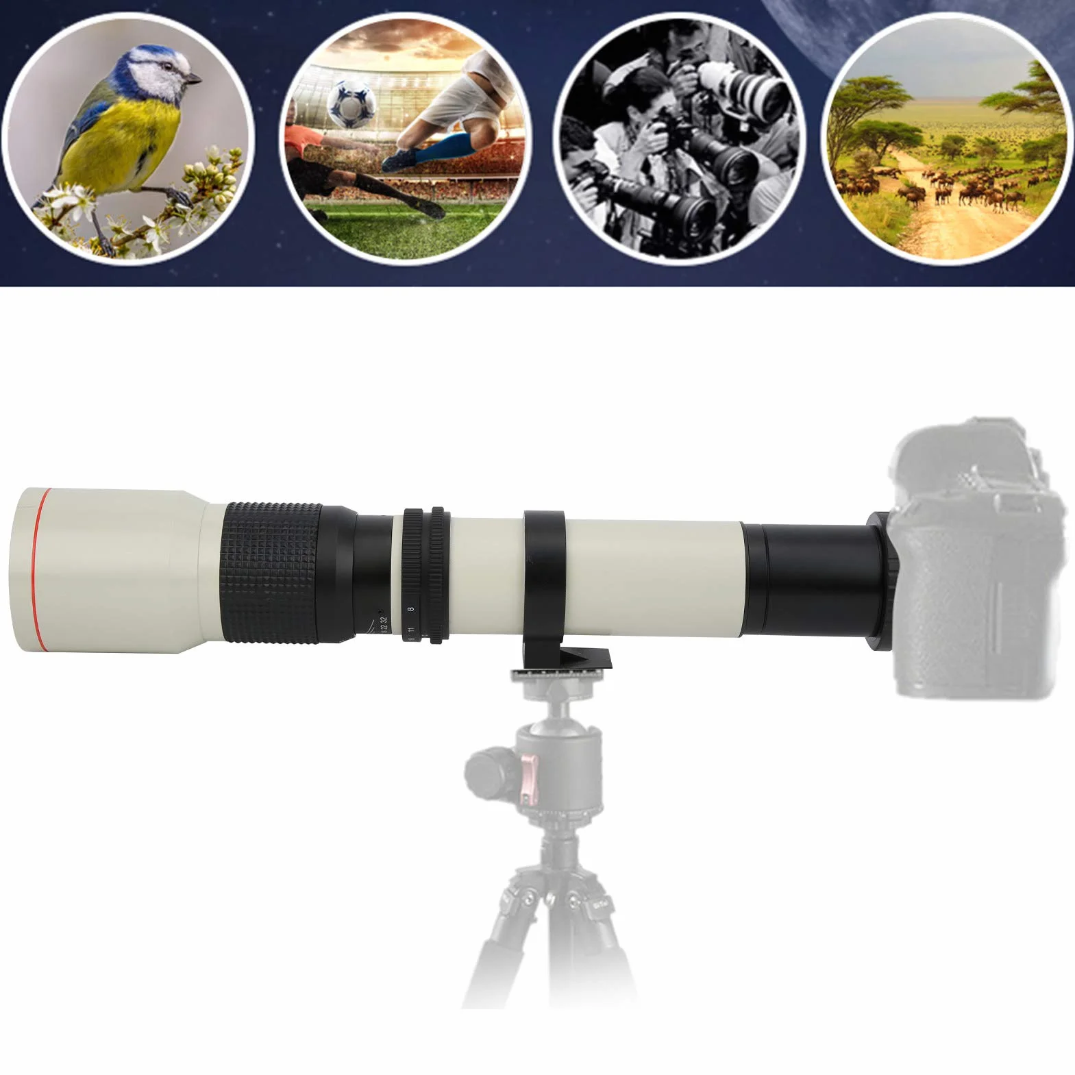 Teleobiektyw 500 mm F8‑F32 z ręcznym ustawianiem ostrości z 2-krotnym telekonwerterem do montażu Olympus OM (biały)