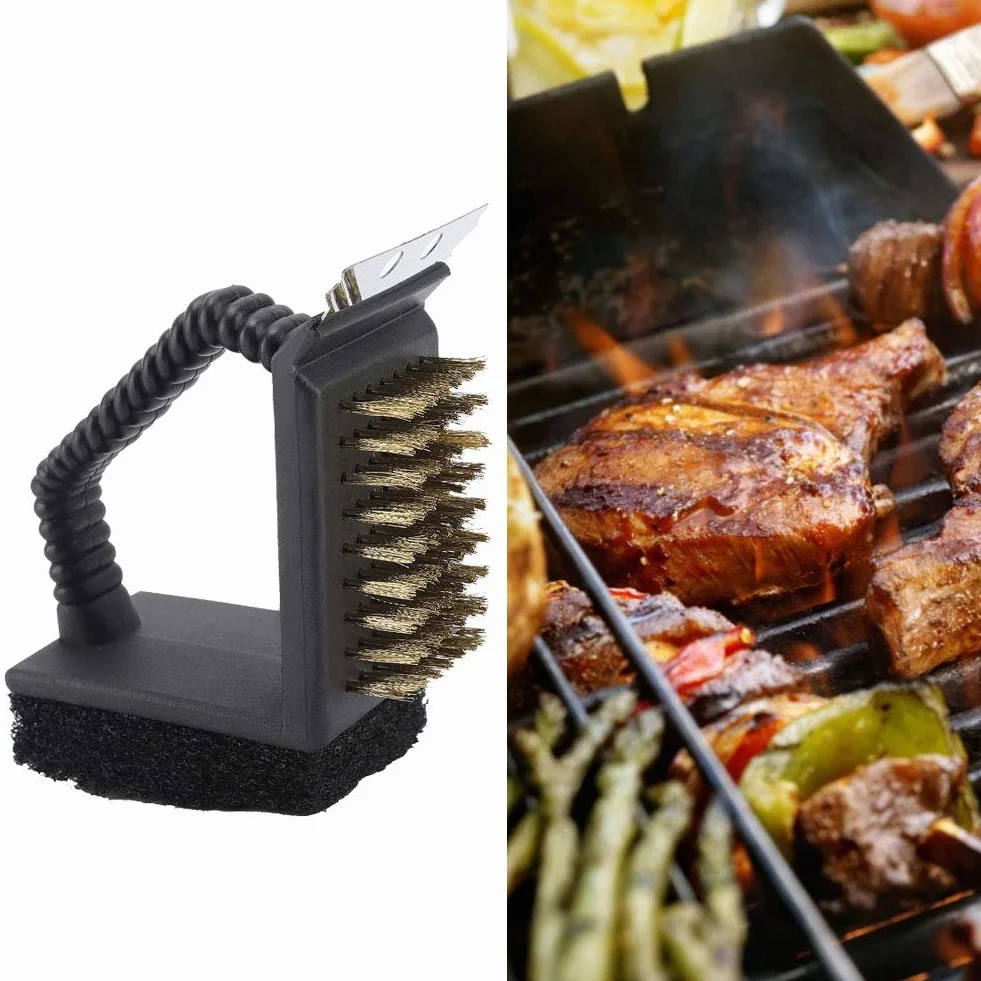 Czyszczenie grilla ze stali nierdzewnej 3 w 1 szczotka do czyszczenia piekarnika grill do rodzinnej kuchni, piknik ogrodowy, kemping z materiałem brzucha