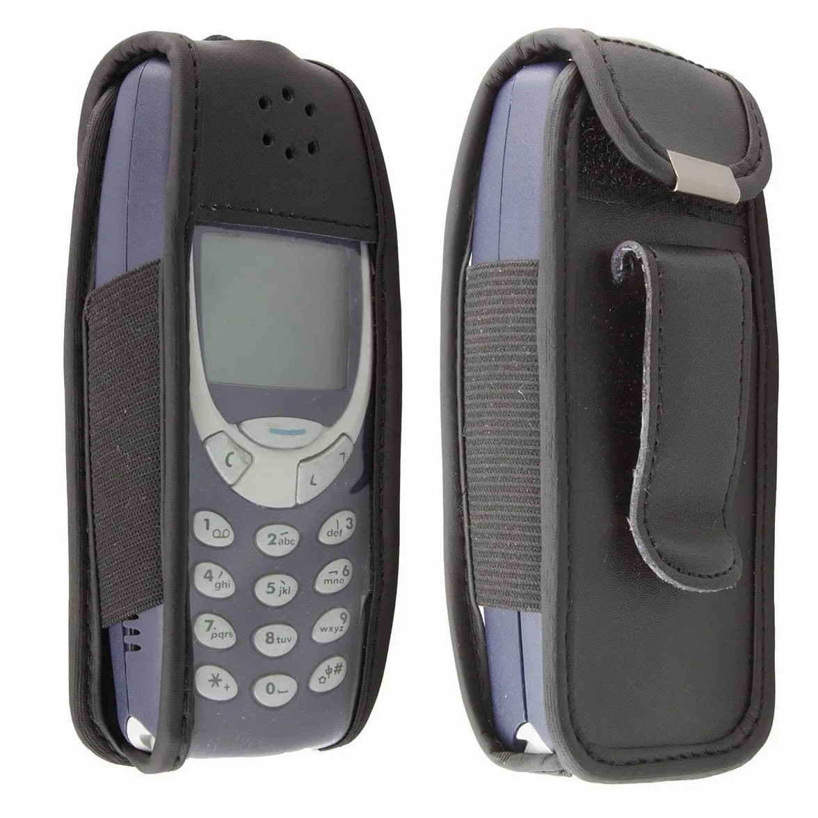 caseroxx skórzana torba z klipsem na pasek do Nokia 3310/330 z prawdziwej skóry, pokrowiec ochronny do noszenia na pasku (z przezroczystym oknem odpornym na zabrudzenia; Kolor czarny)