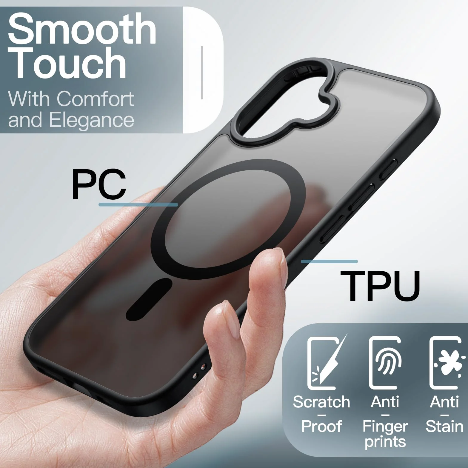 JETech Etui Magnetyczne iPhone 17 6,3 Cala MagSafe Półprzezroczysty Matowe Tył Odporne na Wstrząsy Czarny