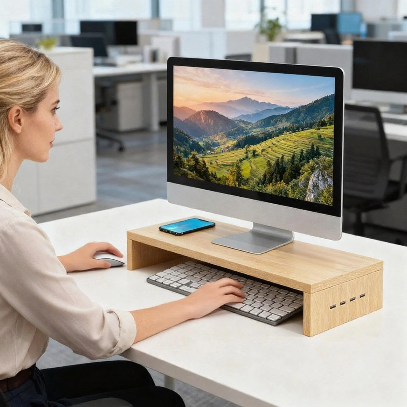 monitor biurko – wzmacniacz z 4 portami USB | monitor biurkowy pó?ka laptopa, do pracy, nauki, gier, artyku?y pa, akcesoria cyfrowe, klawiatura, drukarka