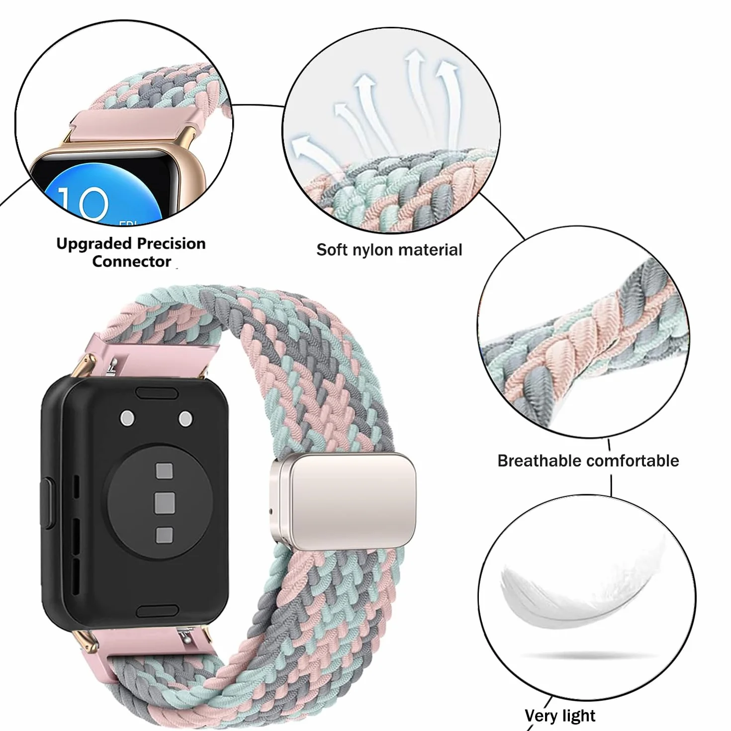 Nylonowy pasek pleciony do Huawei Watch Fit 2, elastyczny, magnetyczny
