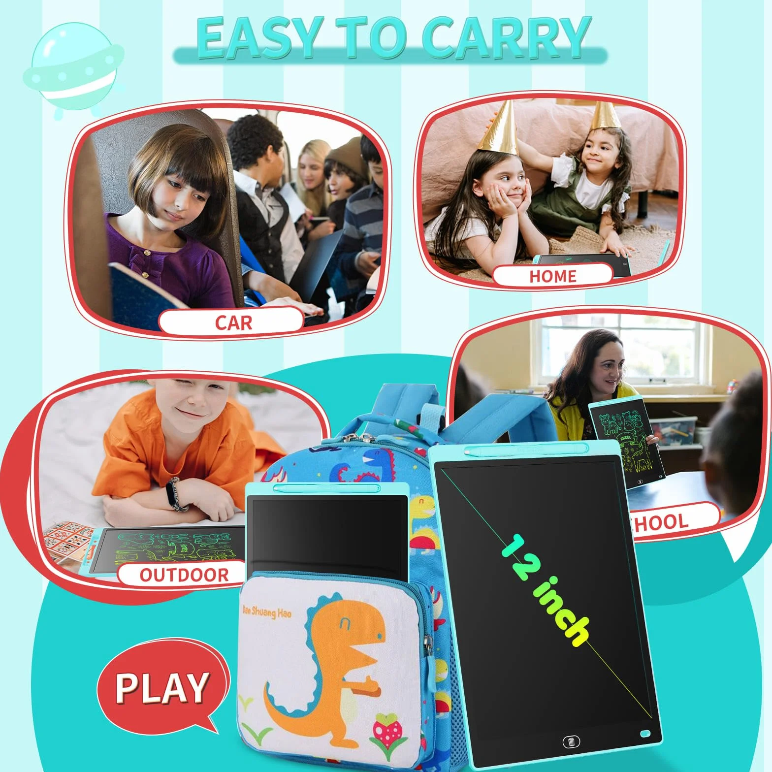 Genialba Tablet LCD do Pisania 12 Cali Kolorowy Tablet Elektroniczny Ekran do Rysowania Zabawka Edukacyjna Prezent dla 2 3 4 5 lat Chłopcy Dziewczęta Boże Narodzenie Urodziny (Niebieski)