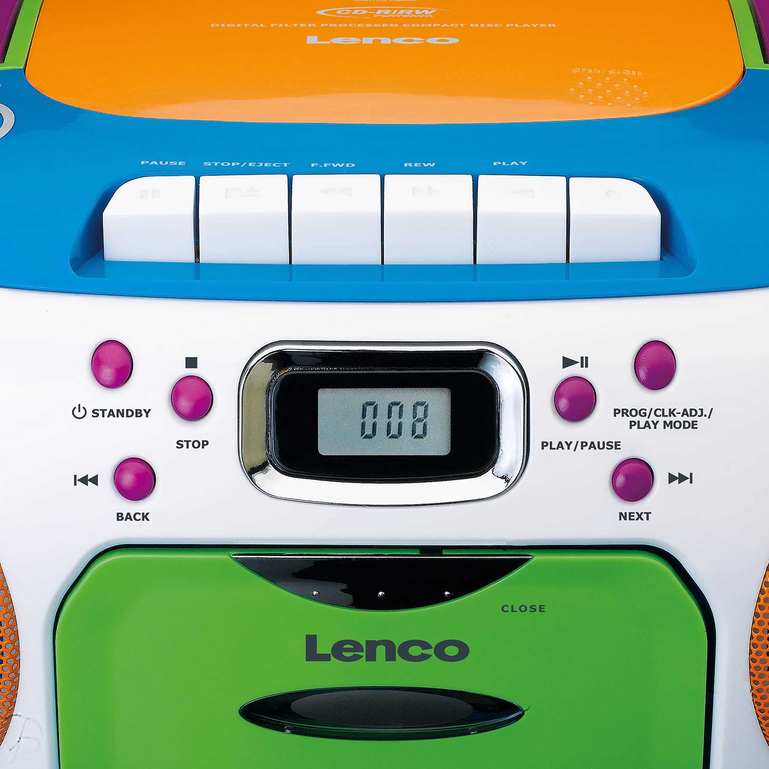Lenco SCD-971 Radio Dziecięce Kasetowe z CD - Odtwarzacz CD i Kasetowy - Głośnik Stereo - Wejście Na Słuchawki - Pamięć Utworów - Wielokolorowe