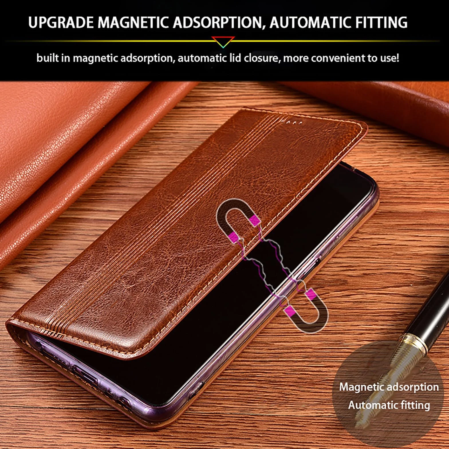 Etui z prawdziwej skóry do iPhone 17 PRO Max/17 Pro/17 Air/17, magnetyczne etui z klapką w stylu vintage biznesowe etui na telefon komórkowy, czerwony, 17 PRO