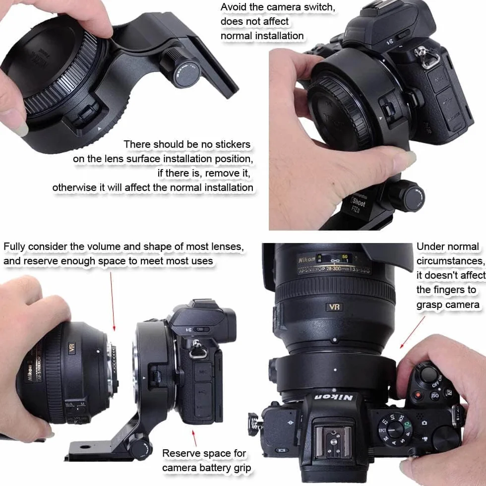 iShoot CNC obiektyw kołnierz pierścień do montażu na statywie kompatybilny z konwerterem bagnetowym Nikon FTZII, uchwyt wspornika obiektywu dno jest Arca-Swiss Fit Quick Release Plate jaskółczy ogon