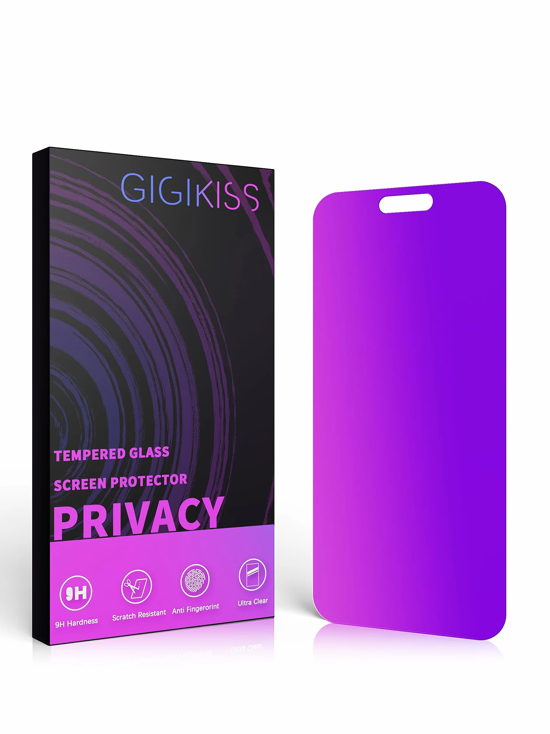 GIGIKISS Kompatybilny z iPhone 15 Pro, ochrona ekranu 15 cm, fioletowy gradient antyszpiegowski, ochrona przed niebieskim światłem, szkło hartowane, łatwa instalacja