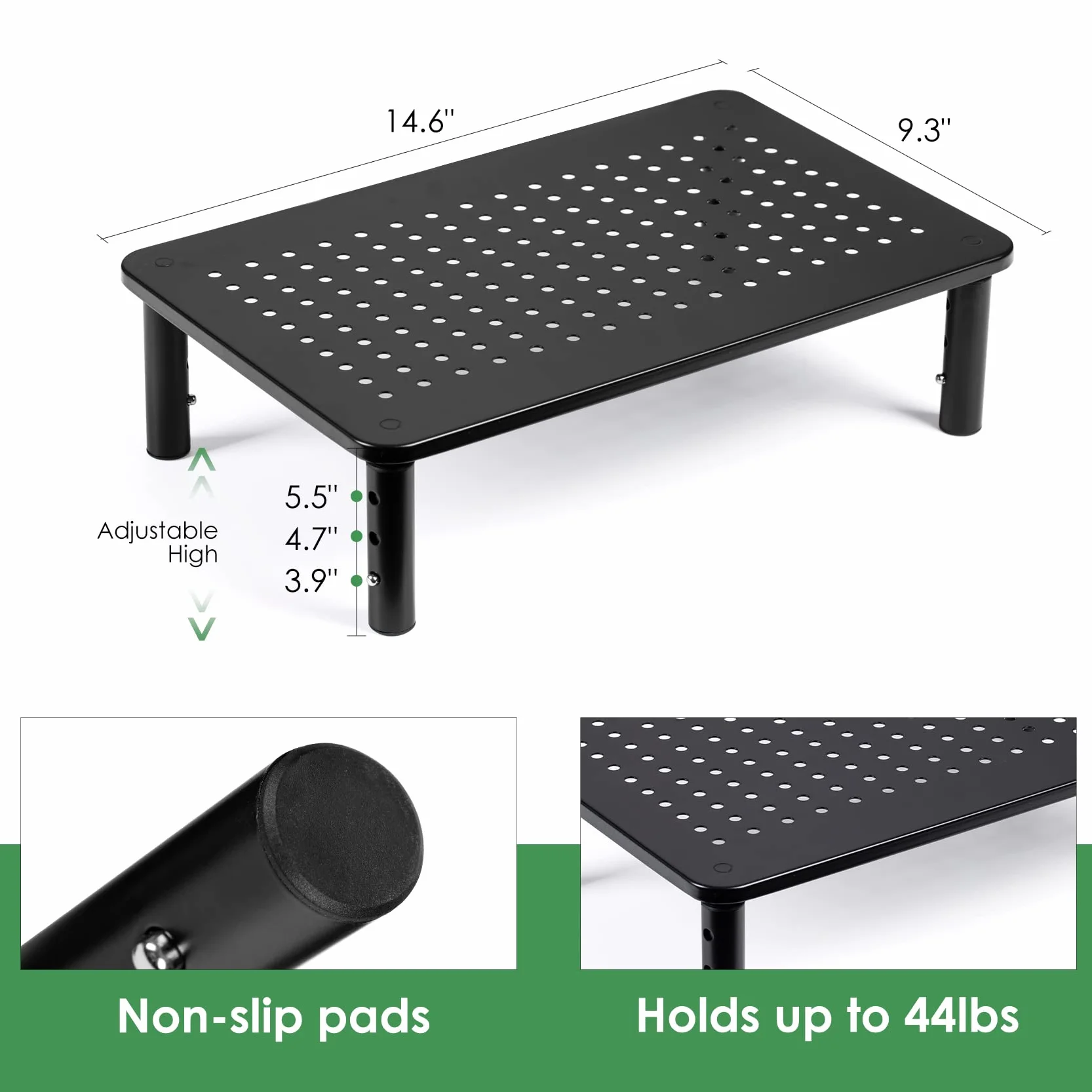 DOLALIKE Stojak na monitor z wentylowaną metalową platformą, 2-pak wysokiej jakości modny stojak na monitor komputerowy, 3 stojaki na laptopa z antypoślizgową gumą, stabilna czarna metalowa konstrukcja