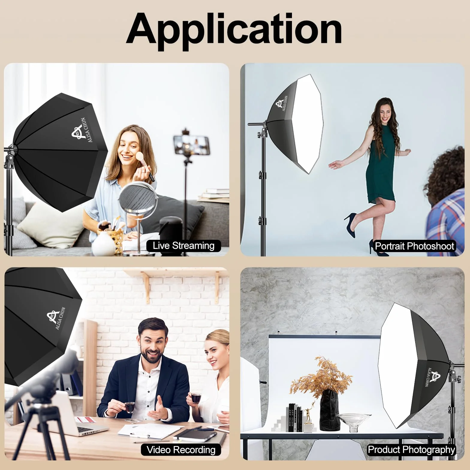 Softbox zestaw oświetleniowy do fotografii, 56 x 55 cm, zestaw oświetleniowy z podwójnymi żarówkami LED 85 W 3000-7500 K, sprzęt do studia fotograficznego, oświetlenie podcastów, nagrywanie