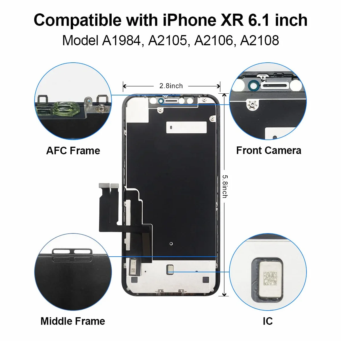 EFAITHFIX do iPhone XR zamiennik ekranu COF 6,1-calowy ekran LCD z zaciskiem przyssawka wyświetlacz dotykowy 3D zespół digitizera do A1984/A2105/A2106/A2108 narzędzie do naprawy szkła hartowanego wodoodporny klej