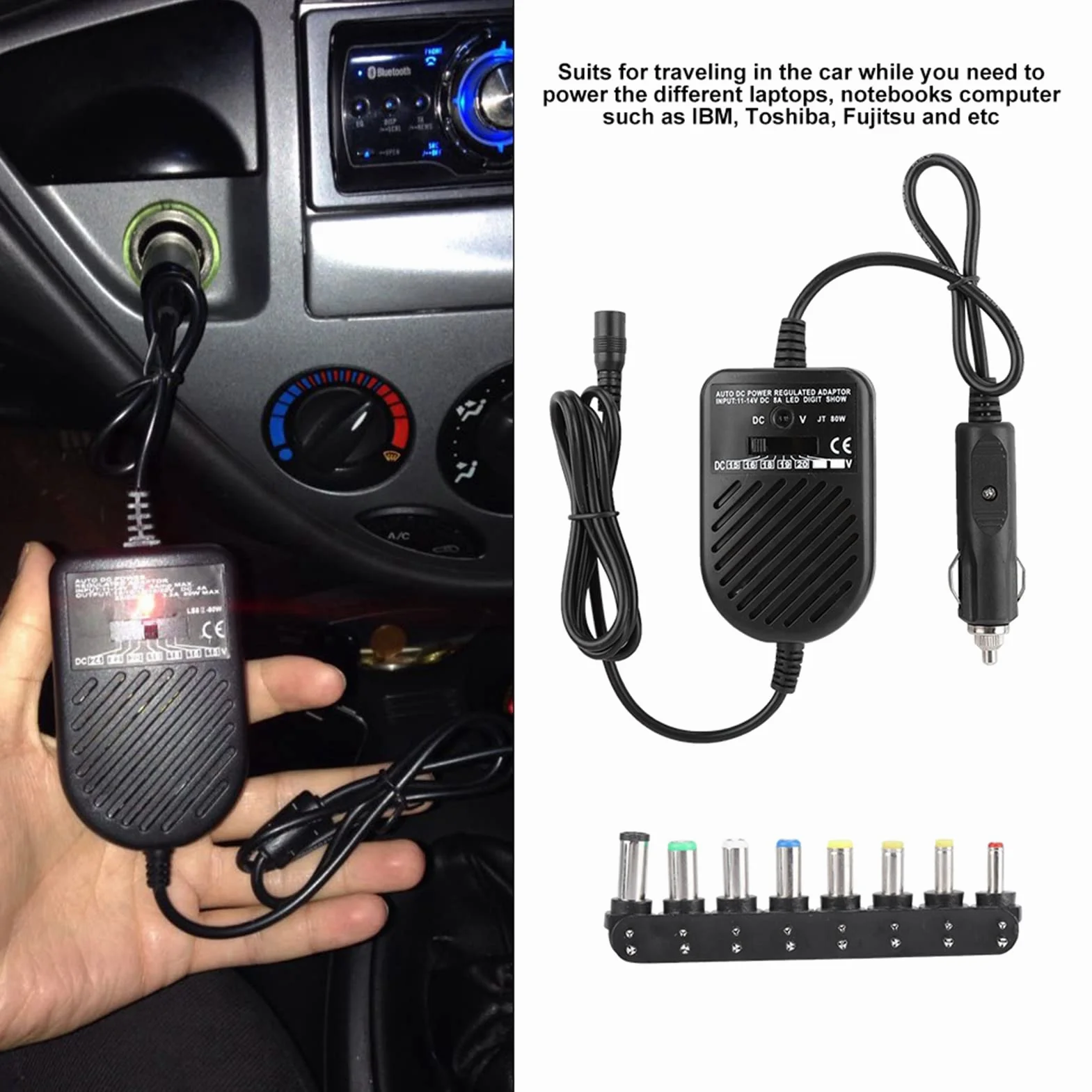 Samochodowy adapter ładowarki do laptopa, 80 W DC ładowarka samochodowa 15 V 16 V 18 V 19 V 20 V 22 V 24 V DC zasilacz do laptopa notebooka