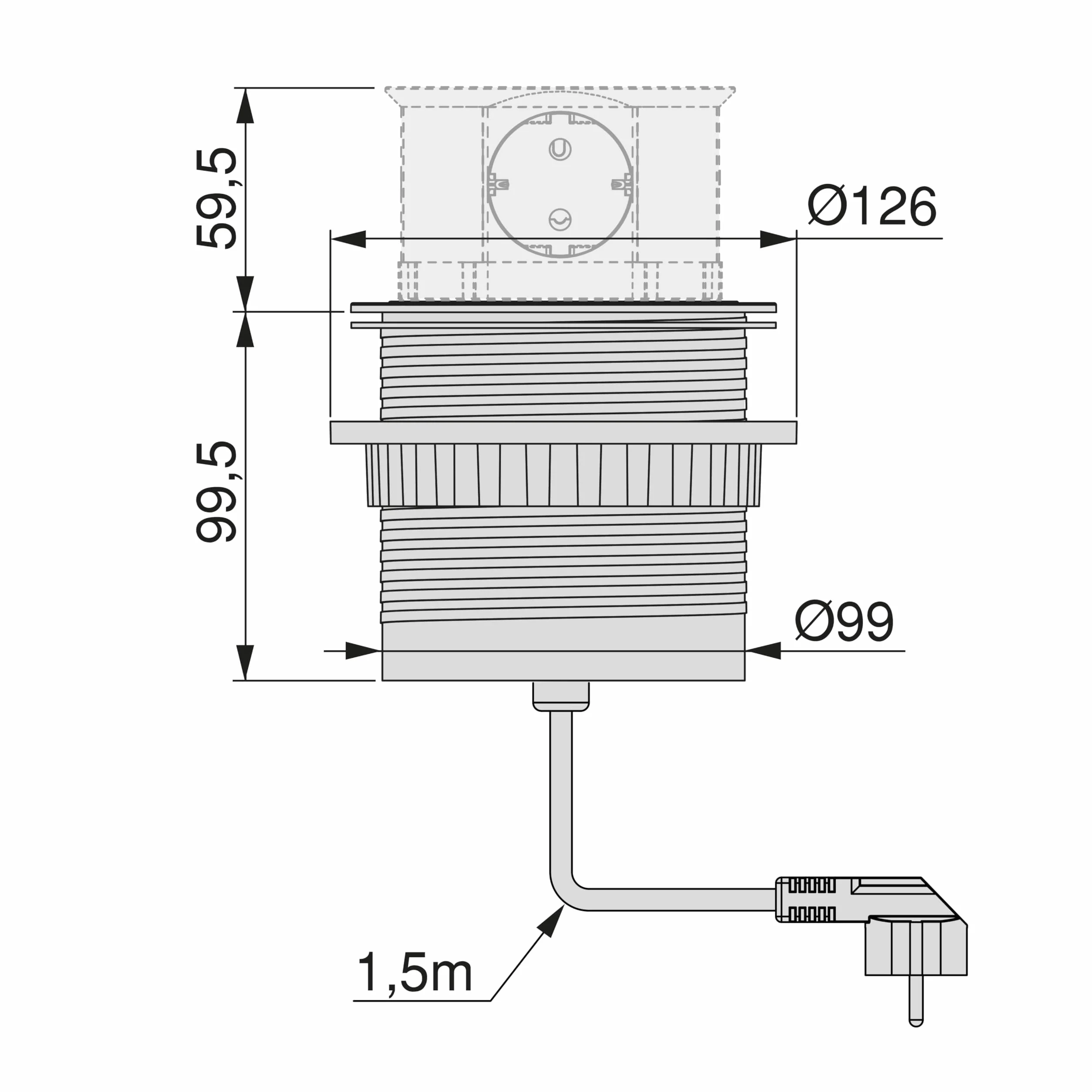 Emuca - Listwa zasilająca z gniazdkami Vertikal Push średnica 100 mm, 3 wtyczki typu Schuko, 1 USB typu A, 1 USB typu C, Stal i Plastik, Malowane na czarno