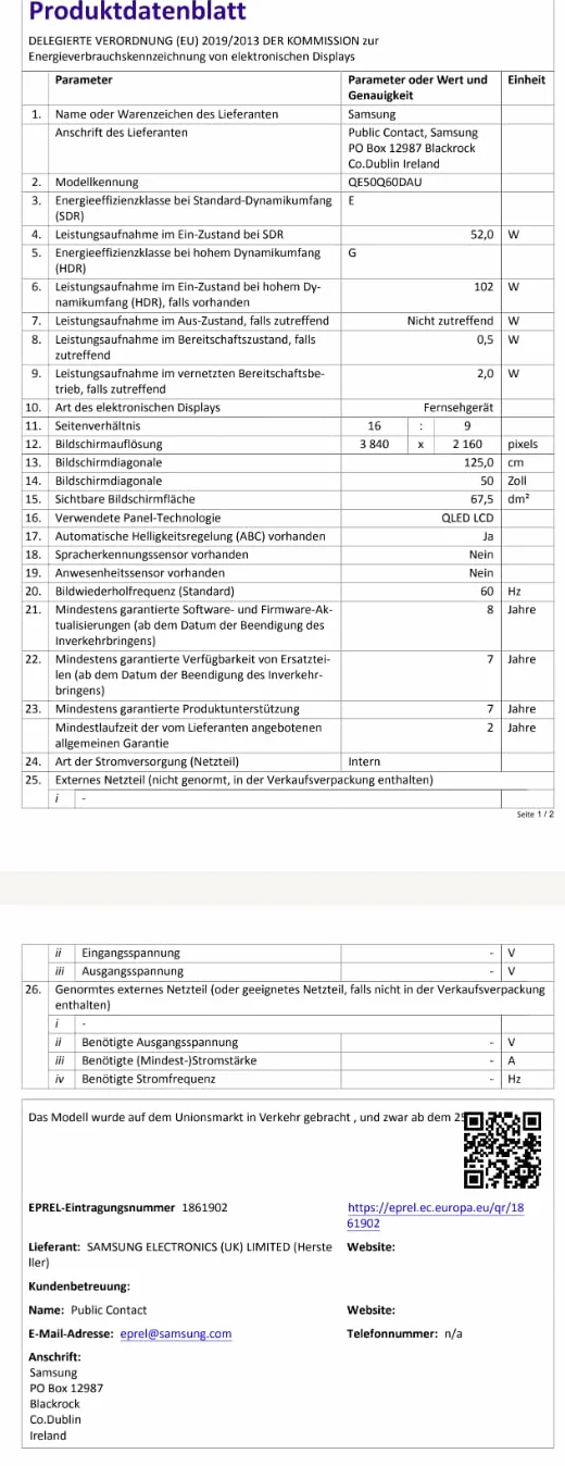 Samsung QLED 4K Q60D 50 cali Telewizor z procesorem Quantum Lite, 100% objętości kolorów, skalowanie, Tizen OS, Smart TV, 50Q60D [2024]