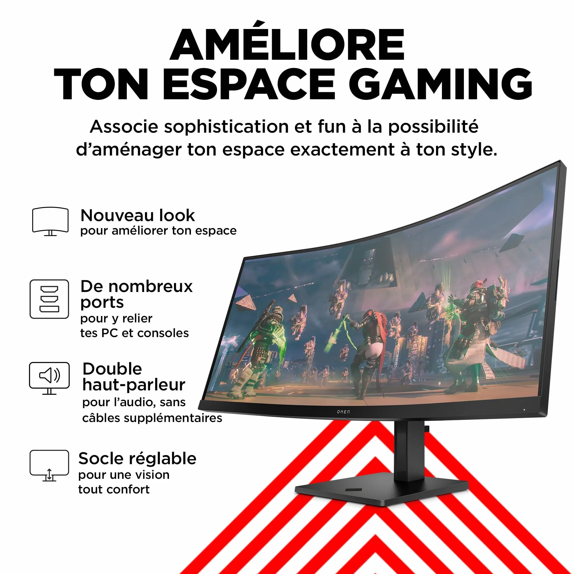HP OMEN 34c Zakrzywiony ekran gamingowy 34" 165 Hz 1ms WQHD (3840 x 1440 pikseli, 21:9, antyrefleksyjny, regulowana wysokość, HDR, AMD Freesync Premium, wbudowane głośniki)