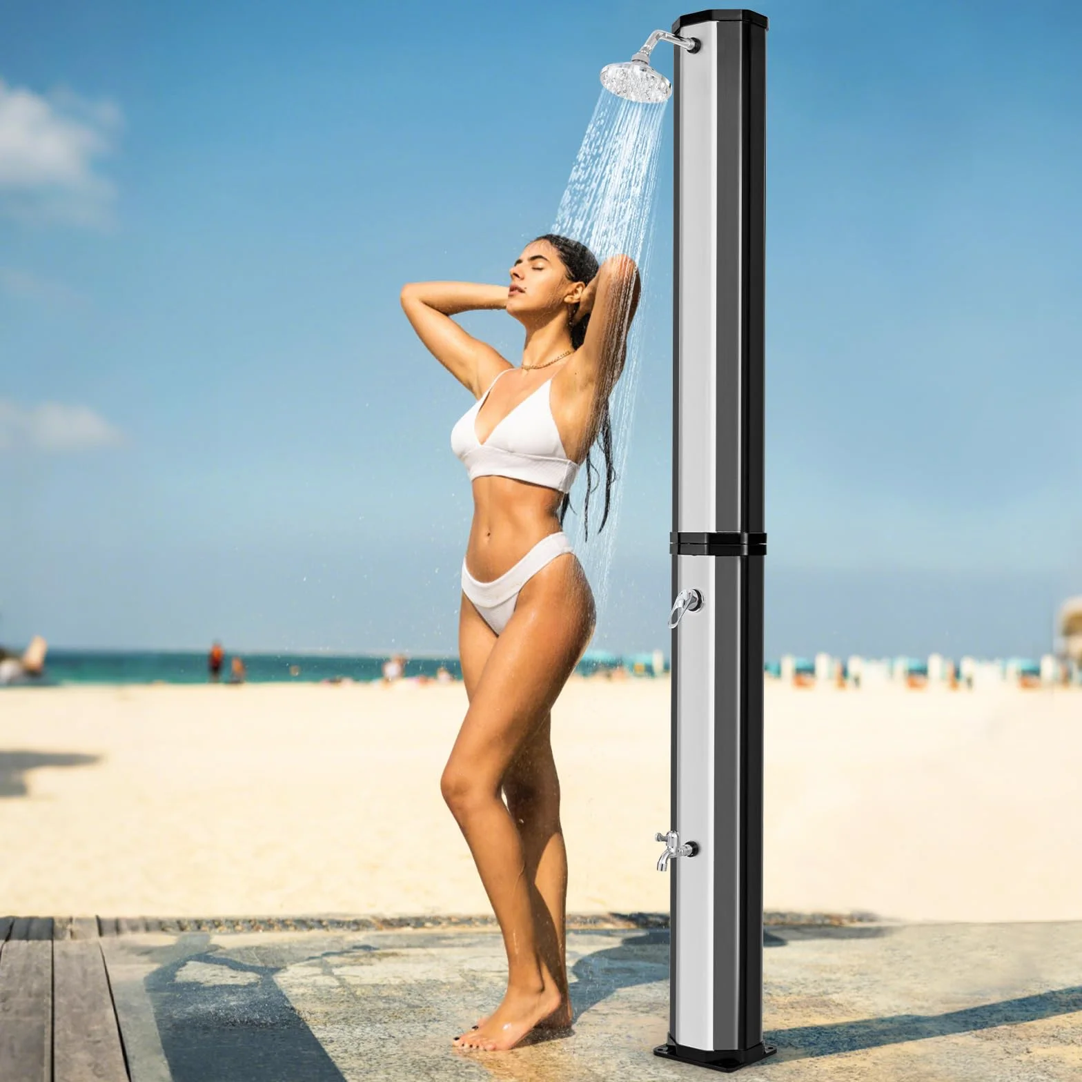 GOPLUS Prysznic solarny 60 l 227 cm wolnostojący z obrotową głowicą 360° maks. temperatura 60°C