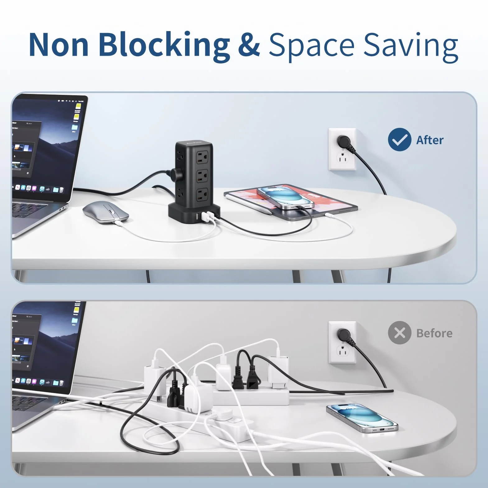 AnnTane - Listwa zasilająca z ochroną przeciwprzepięciową 1,8 m, listwa zasilająca z 4 portami USB (1 USB C), przedłużacz z 12 gniazdami prądu zmiennego,