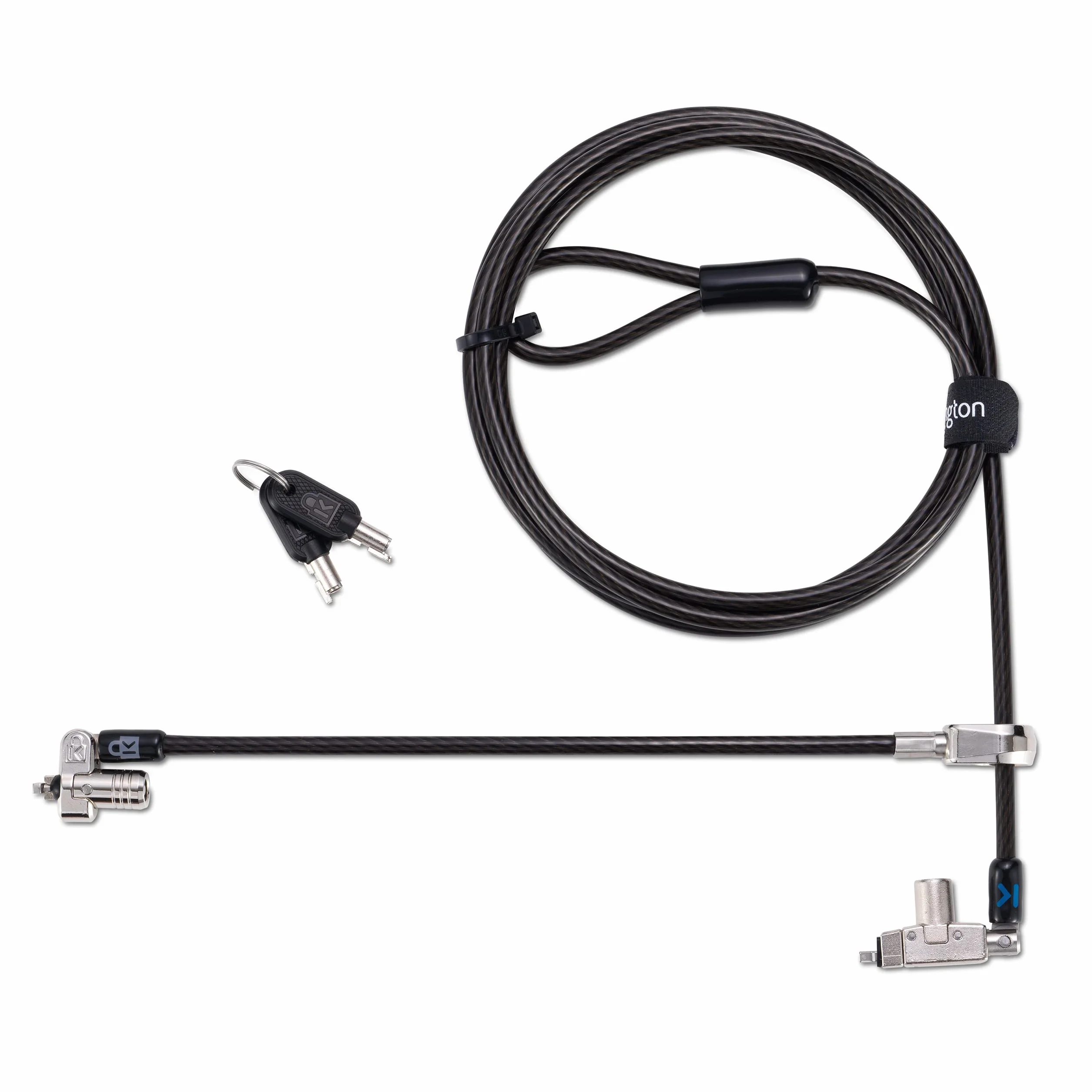 Kensington, blokada kablowa Slim N17 2.0 do gniazd klinowych z kluczem, dwie głowice, zabezpieczenie przed kradzieżą cienkich laptopów, linka ze stali węglowej 1,8 m (K60508WW)