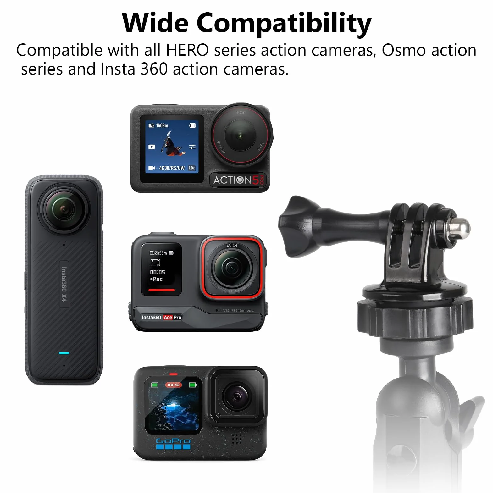HSU Uchwyt z przyssawką do kamery sportowej, uchwyt samochodowy z nano-klejową podkładką do Go Pro Insta 360 Osmo Action, idealny do przedniej szyby samochodu, okien, gładkich powierzchni