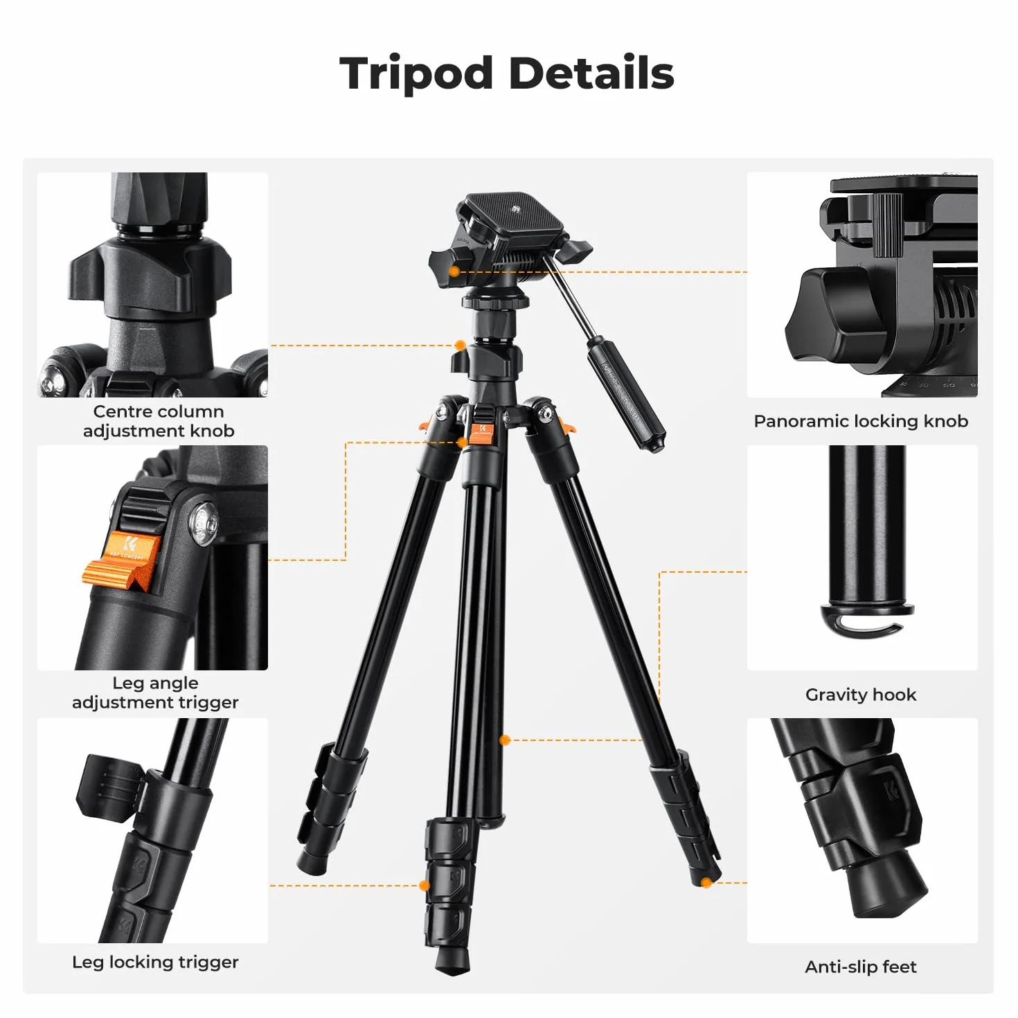 K&F Concept Statyw do aparatu, 196 cm, statyw wideo, nowy lekki statyw podróżny, tripod z 3-drożną głowicą, aluminiowy statyw do lustrzanki cyfrowej, statyw do smartfona z uchwytem na telefon