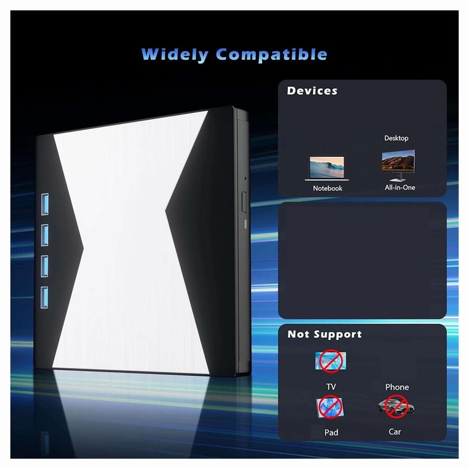 Odtwarzacz DVD, Zewnętrzny napęd Blu-Ray 4K Blu-ray Player do laptopa USB 3.0 /CD/DVD RW Reader Burner