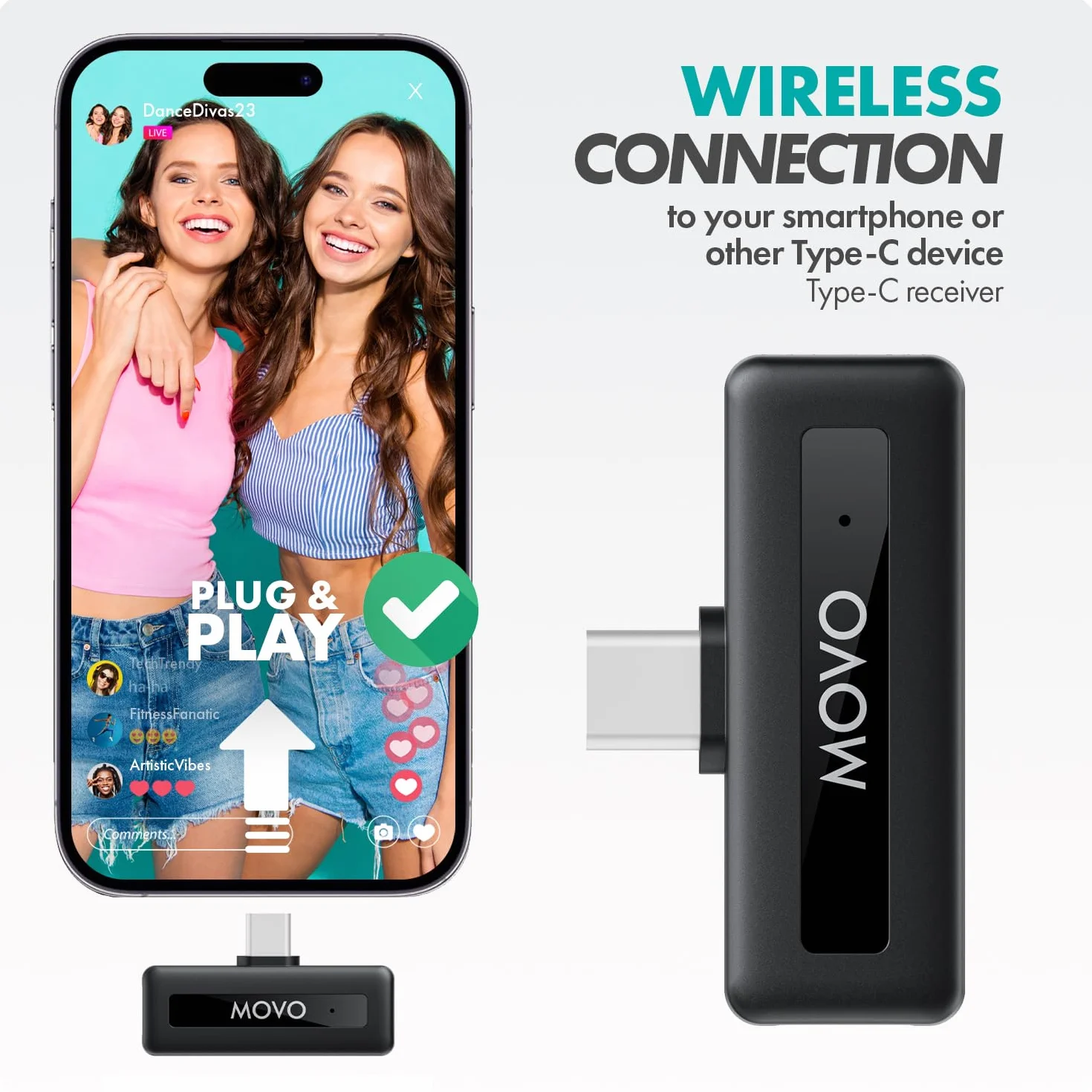 Movo WM-VXR10 bezprzewodowy adapter mikrofonowy do urządzeń USB-C/iPhone 15 i nowszych/Android - kompatybilny z VXR10, VXR10-PRO i Rode VideoMicro
