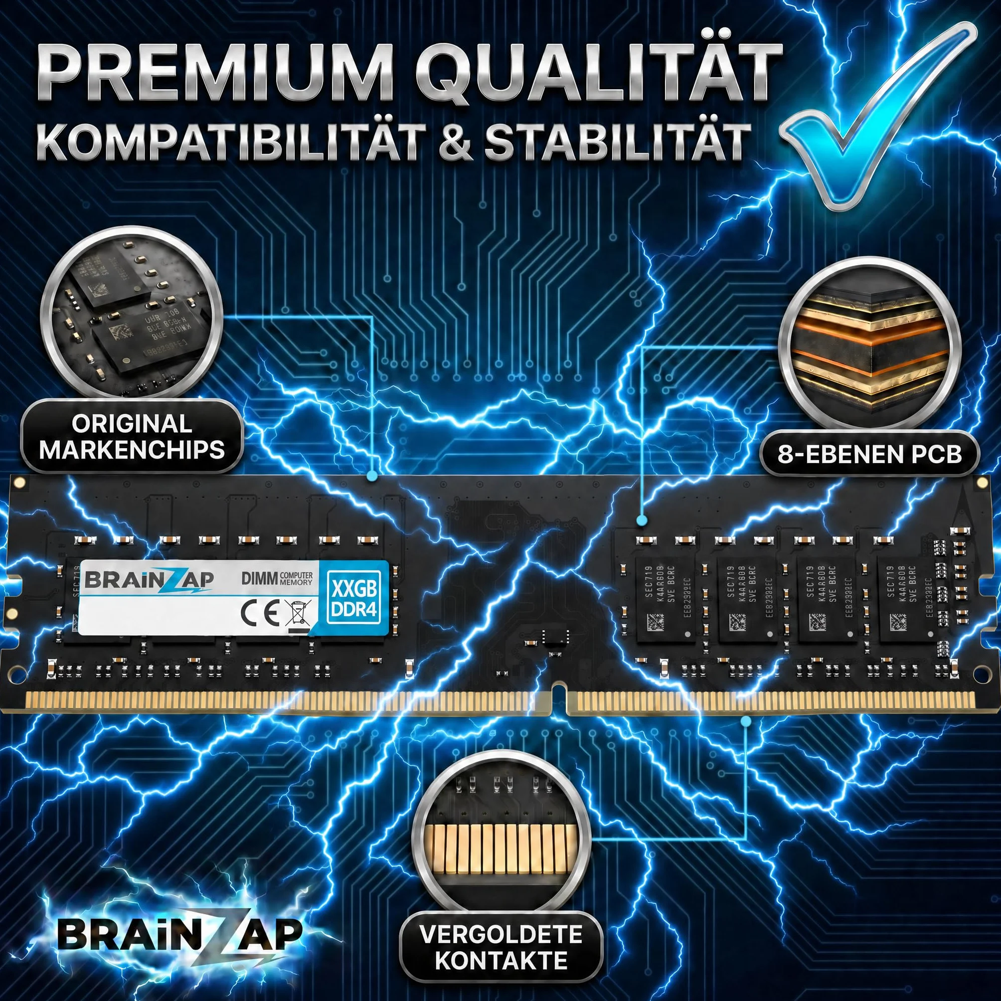 BRAINZAP 16 GB (2X 8 GB) DDR4 RAM DIMM PC4-2133P-UC0-10 1Rx8 2133 MHz 1.2V CL15 komputer stacjonarny pamięć bez buforowania ECC