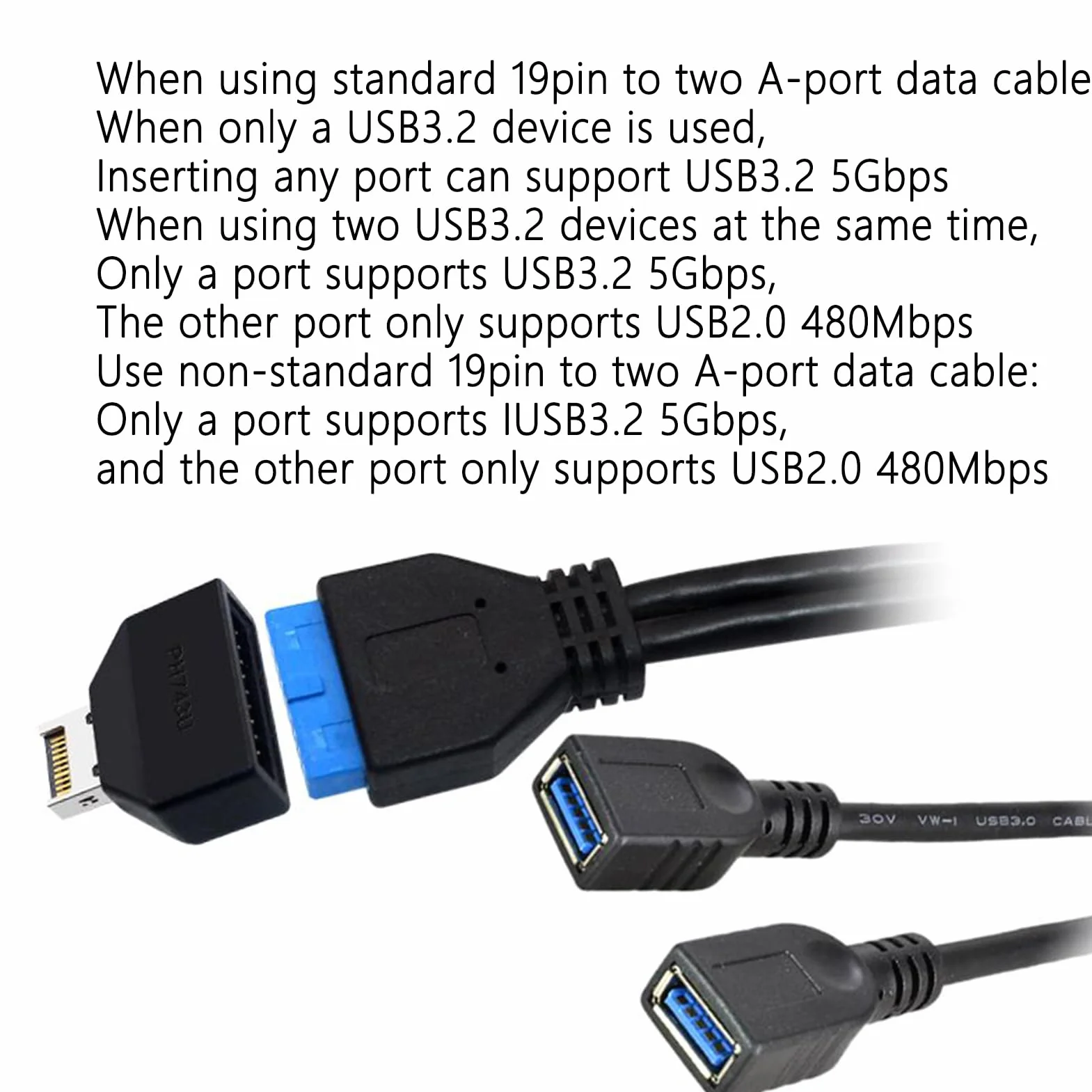 Adapter USB z dwoma przednimi portami Wewnętrzny konwerter złącza | Rozszerzenie USB 3.2E na 19P z dwoma portami do stacji transferu danych PC w biurze domowym
