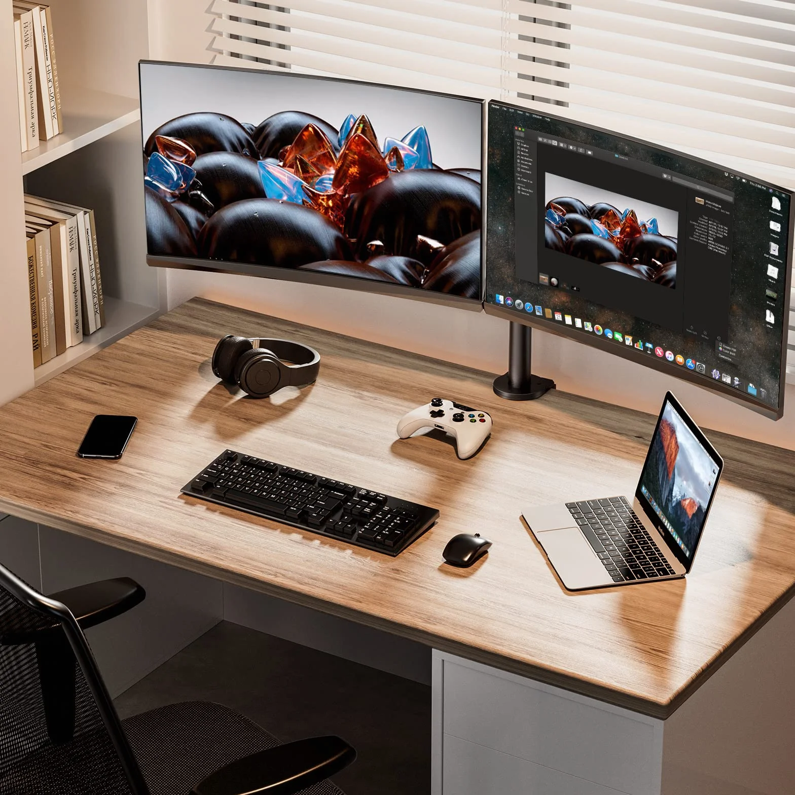 ErGear Podwójny stojak na monitor do ekranów o przekątnej ekranu od 13 do 32 cali, ergonomiczny kąt widzenia, regulowany kąt widzenia ± 45°, obrót o 180°, obrót o 360°, VESA 75/100 mm
