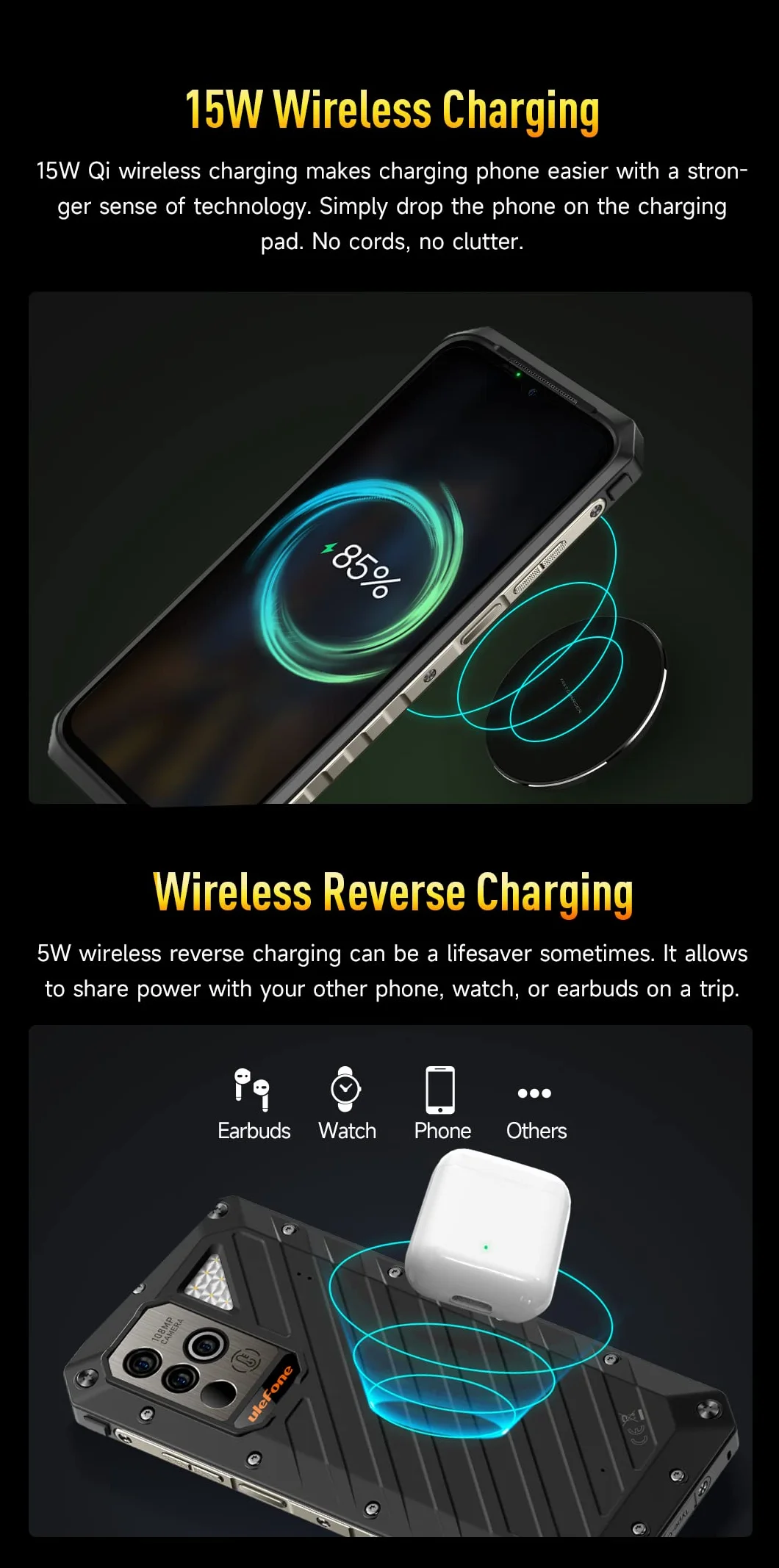 Ulefone Niezniszczalny smartfon Power Armor 19, aparat 108 MP, 12 GB 256 GB, 6,58 cala, 120 Hz FHD, wodoodporny telefon komórkowy z systemem Android 12, wodoodporny IP68, Dual SIM, termometr
