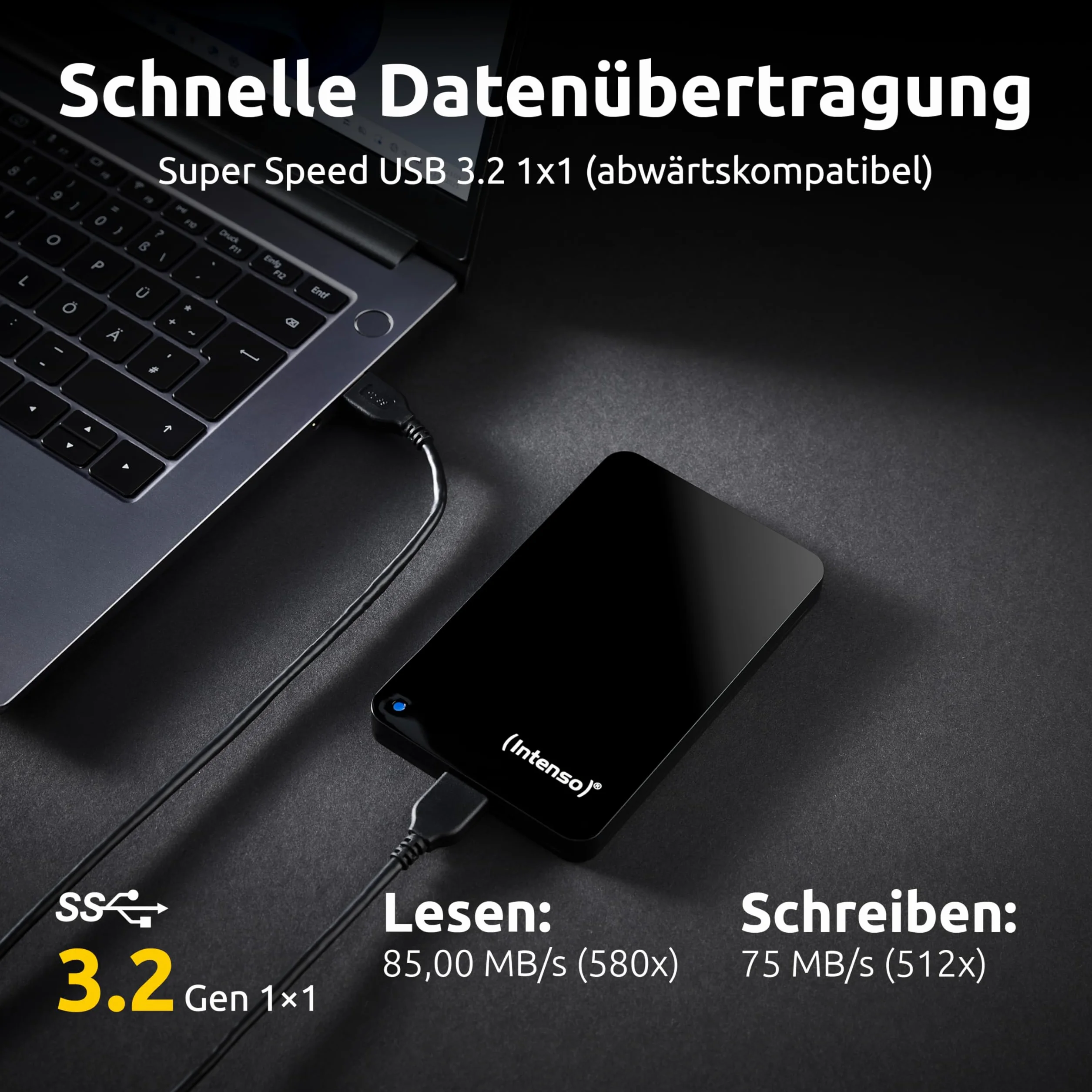 Intenso Memory Drive Portable Hard Drive 4 TB, przenośny zewnętrzny dysk twardy z torbą - 2,5 cala, 5400 obr./min, pamięć podręczna 8 MB, USB 3.0 czarny