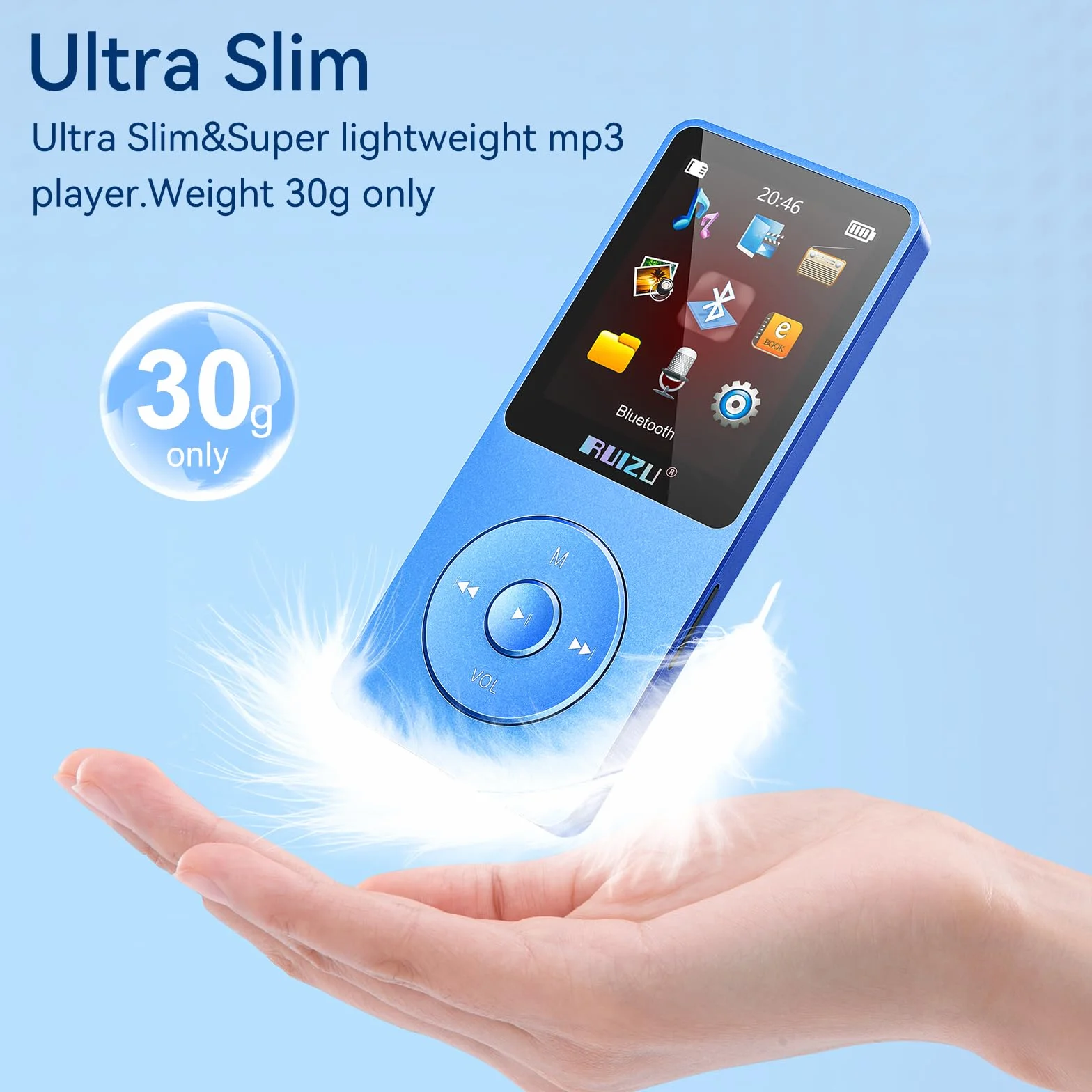 Odtwarzacz MP3 64GB z Bluetooth 5.3, super lekki (30 g), czas pracy do 80 godzin, ekran 1,8", idealny do uprawiania sportu, dla dzieci i dorosłych, obsługuje karty TF do 128 GB.