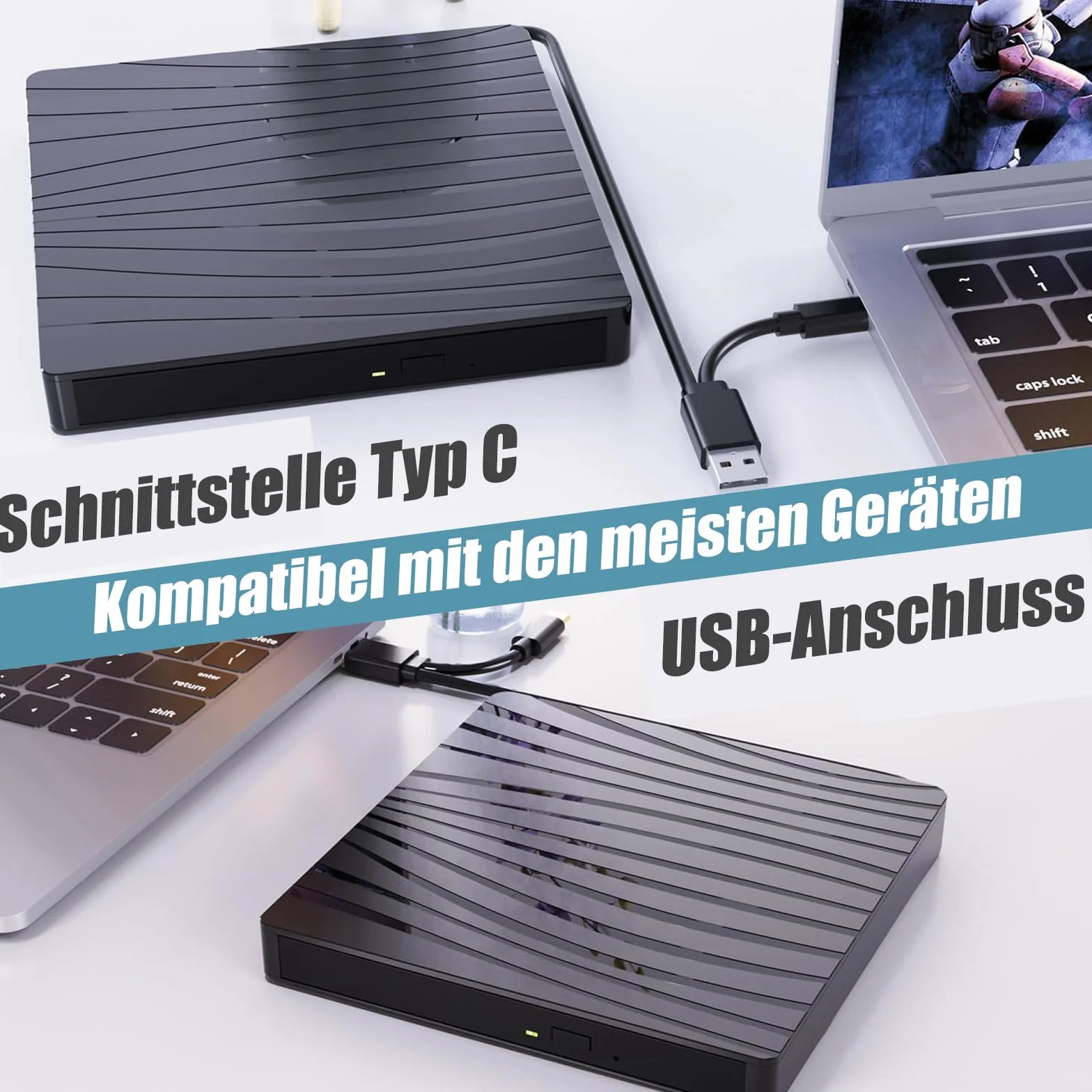 GERUI Zewnętrzny napęd DVD USB 3.0 typ C przenośny nagrywarka CD DVD +/-RW