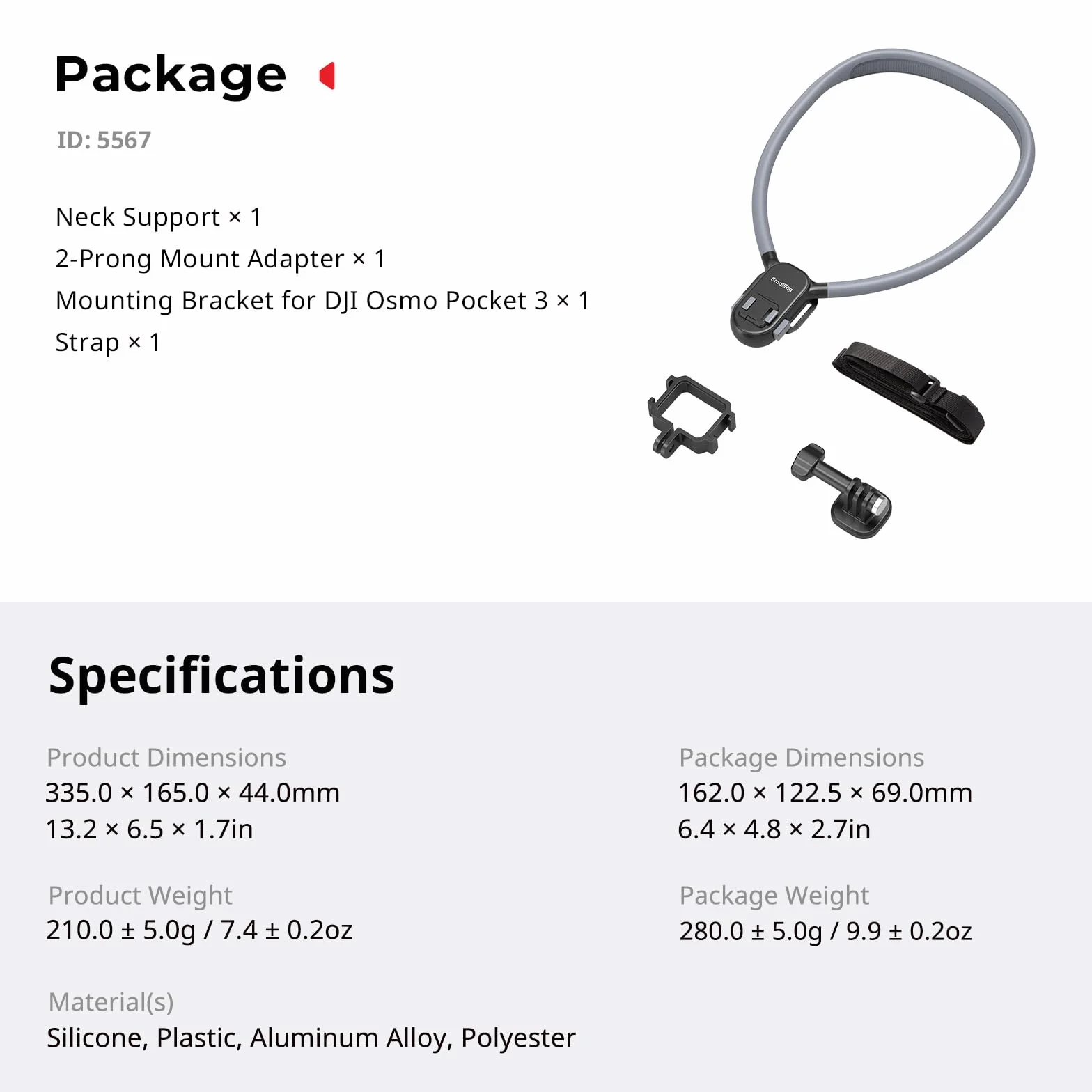 SMALLRIG Magnetyczny uchwyt na szyję z paskiem na klatkę piersiową do kamer sportowych i wideoblogowania z perspektywy użytkownika bez użycia rąk do DJI Pocket 4/3/Action 4/5, Hero 13– 5567