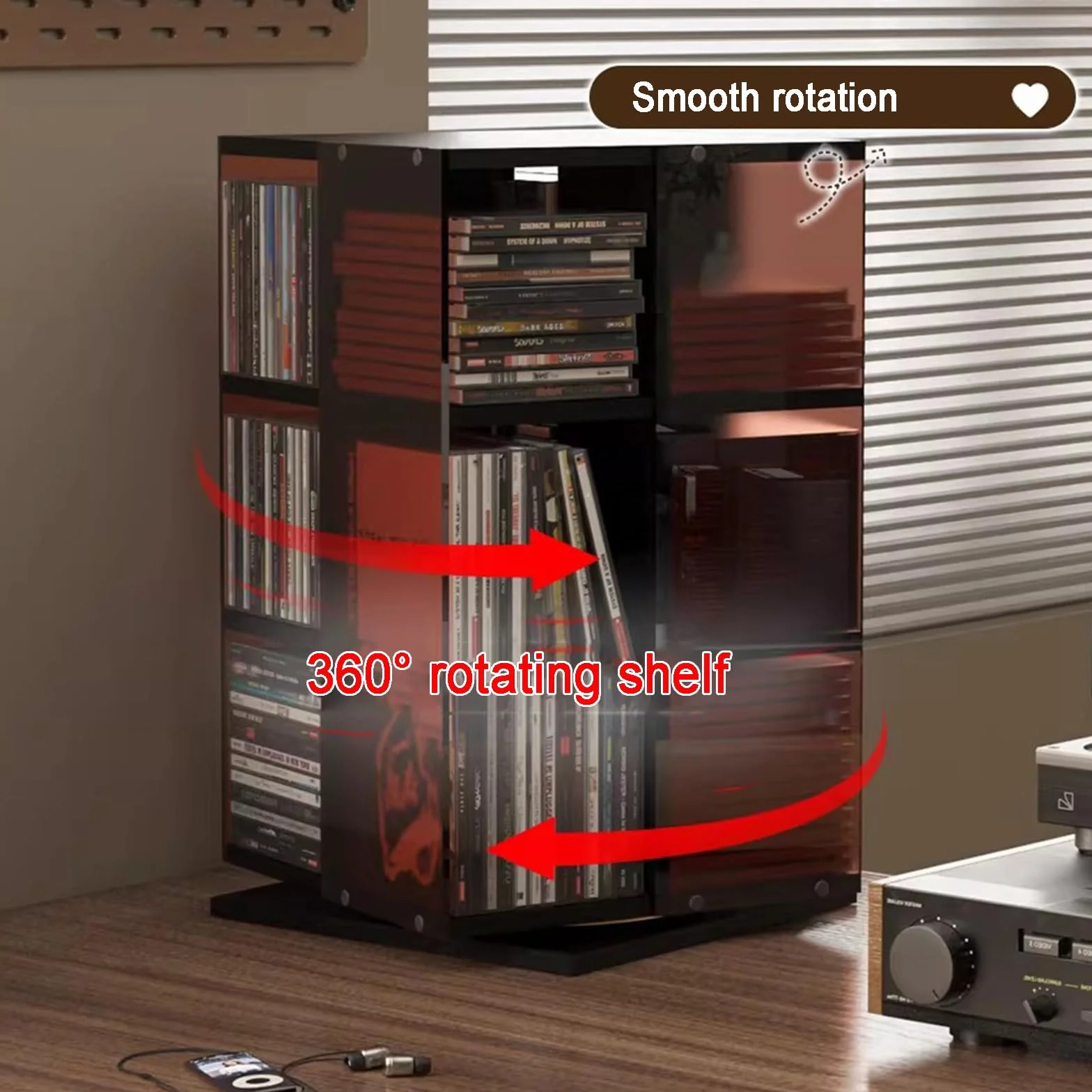 Stojak do przechowywania płyt CD, 3-poziomowa wieża multimedialna, pomieści 120 dysków, obrotowa podstawa o 360°, na DVD, książki, czasopisma