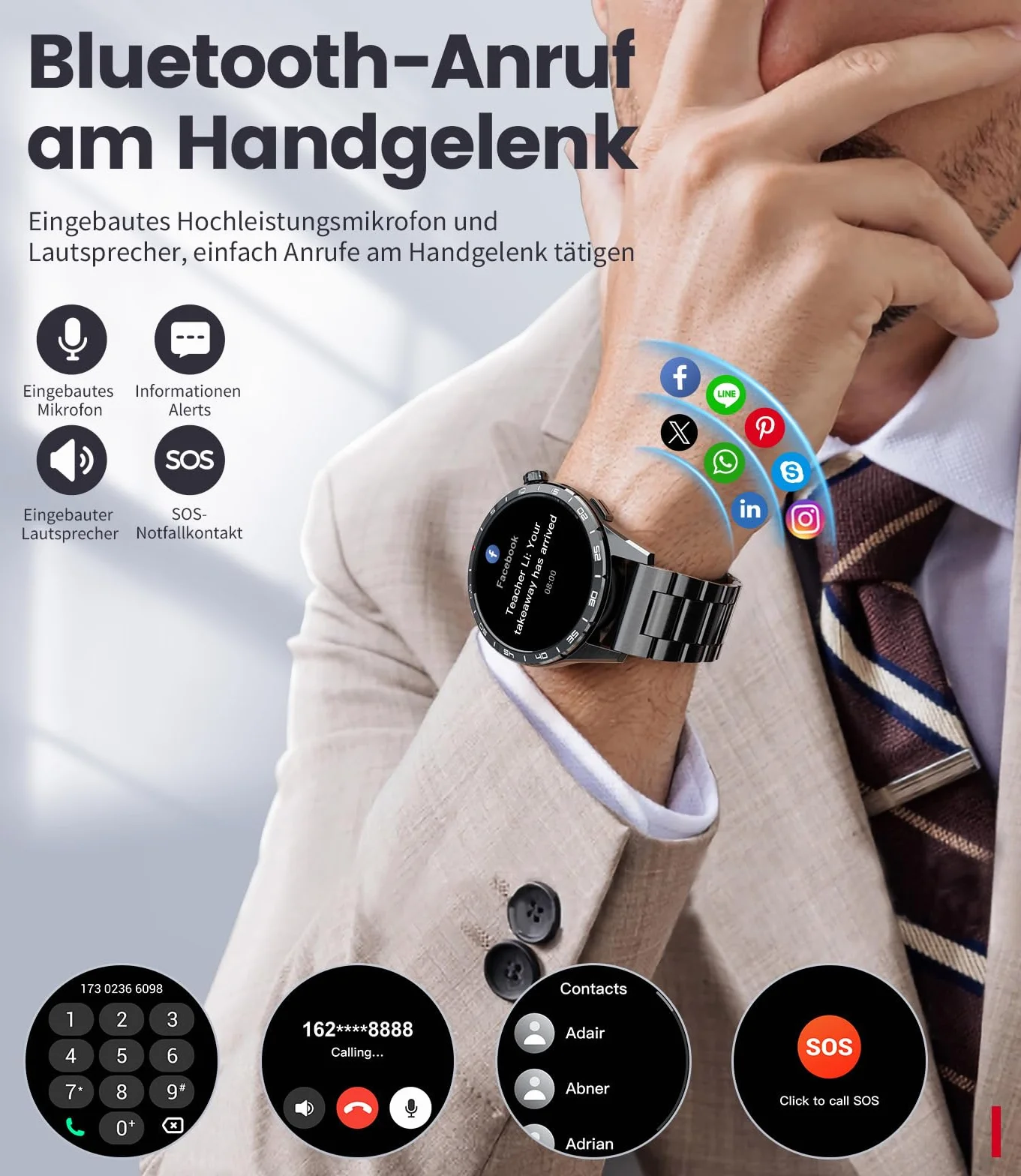 LIGE 2025 męski smartwatch z połączeniem Bluetooth, ekran 1,43 cala, ekran Amoled, 110 trybów sportowych, wodoodporny zegarek fitness IP68 z tętnem, SpO2, monitor snu dla systemu Android iOS