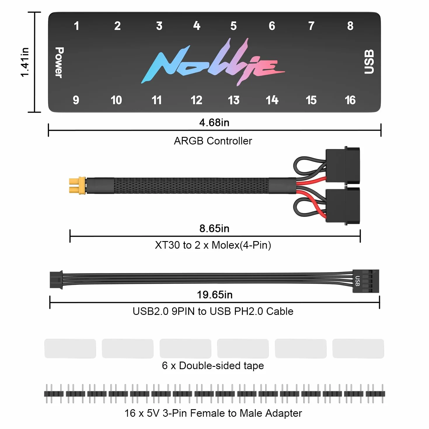 Iesooy Nollie 16 ARGB kontroler koncentrator wentylatora 5 V 3-pinowy 16-portowy interfejs ARGB obsługa sygnału RGB OpenRGB