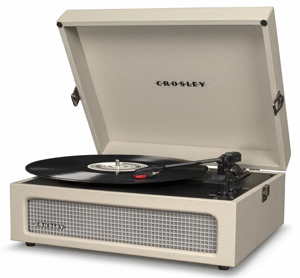 Crosley Voyager gramofon z 2 głośnikami, Bluetooth In&Out i AUX - 3-biegowy odtwarzacz Vintage - do płyt winylowych o przekątnej 7", 10" i 12", przenośny z wbudowaną obudową (Duna)