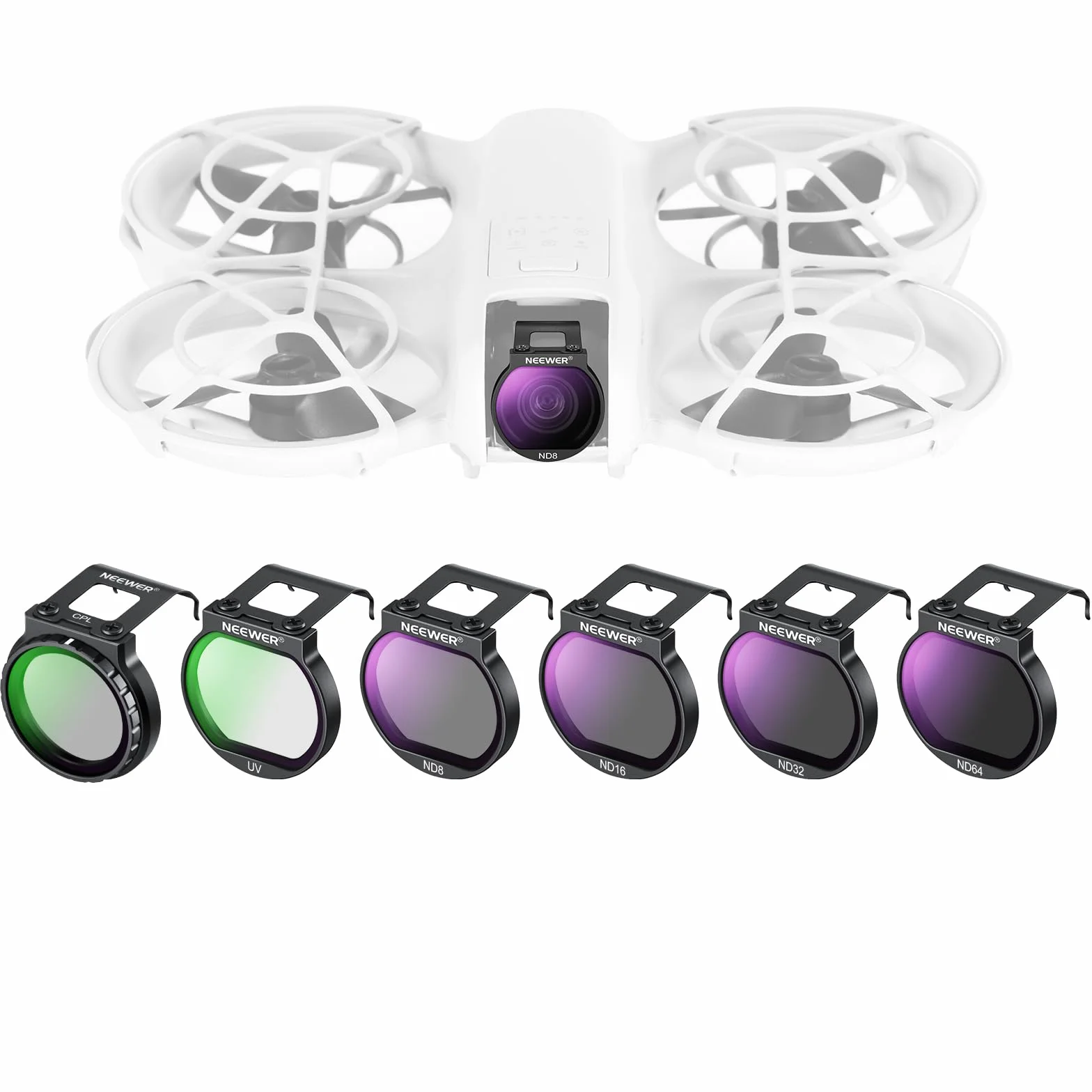 Neewer Zestaw filtrów ND kompatybilny z DJI NEO, 6-pak ND8/ND16/ND32/ND64/CPL/UV neutralna gęstość, polaryzator kołowy, akcesoria do dronów, smukłe, wielowarstwowe szkło optyczne HD, FL-N31