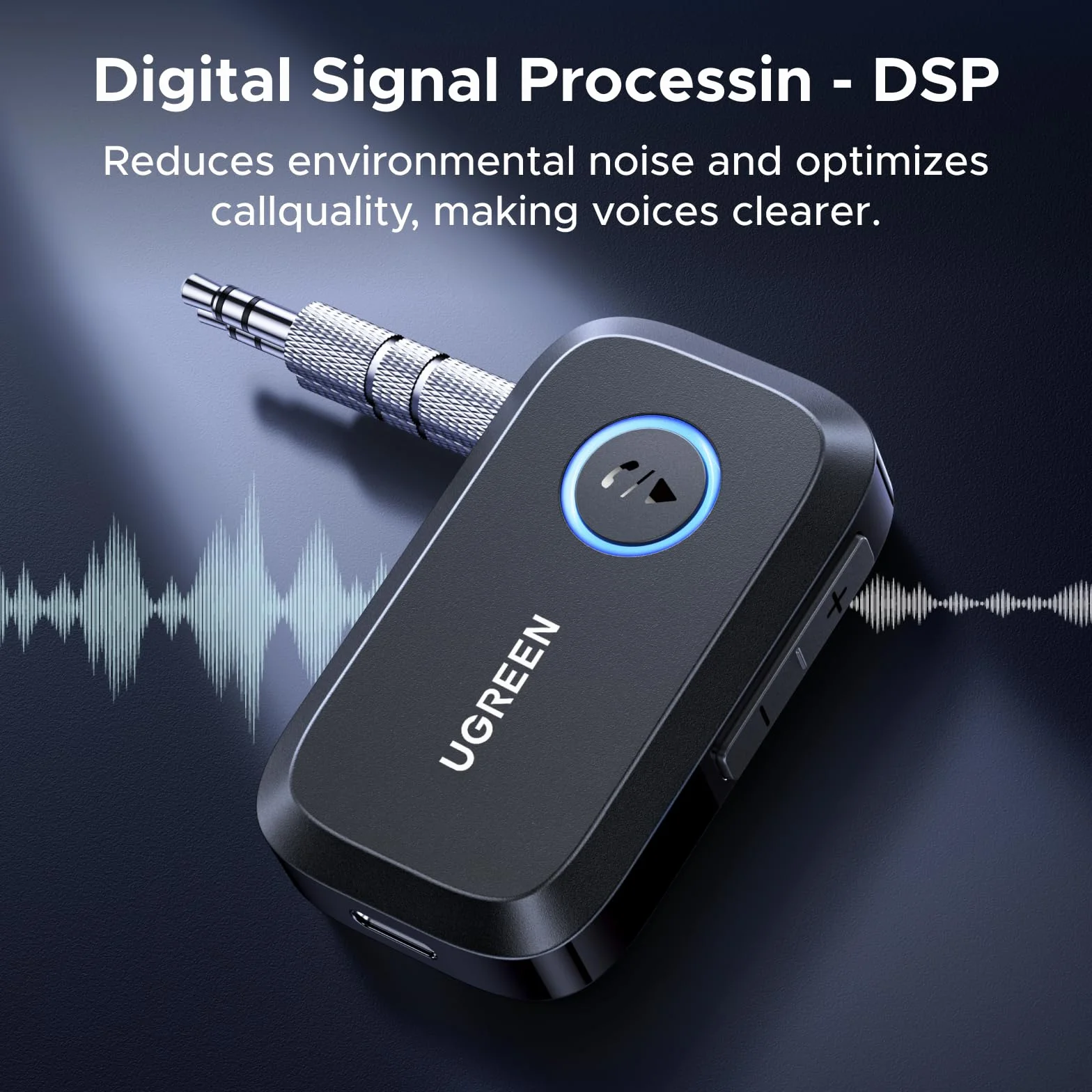 UGREEN Adapter Bluetooth 6.0 Samochodowy z Gniazdem AUX 3.5 mm i Mikrofonem Głośnomówiący Czarny